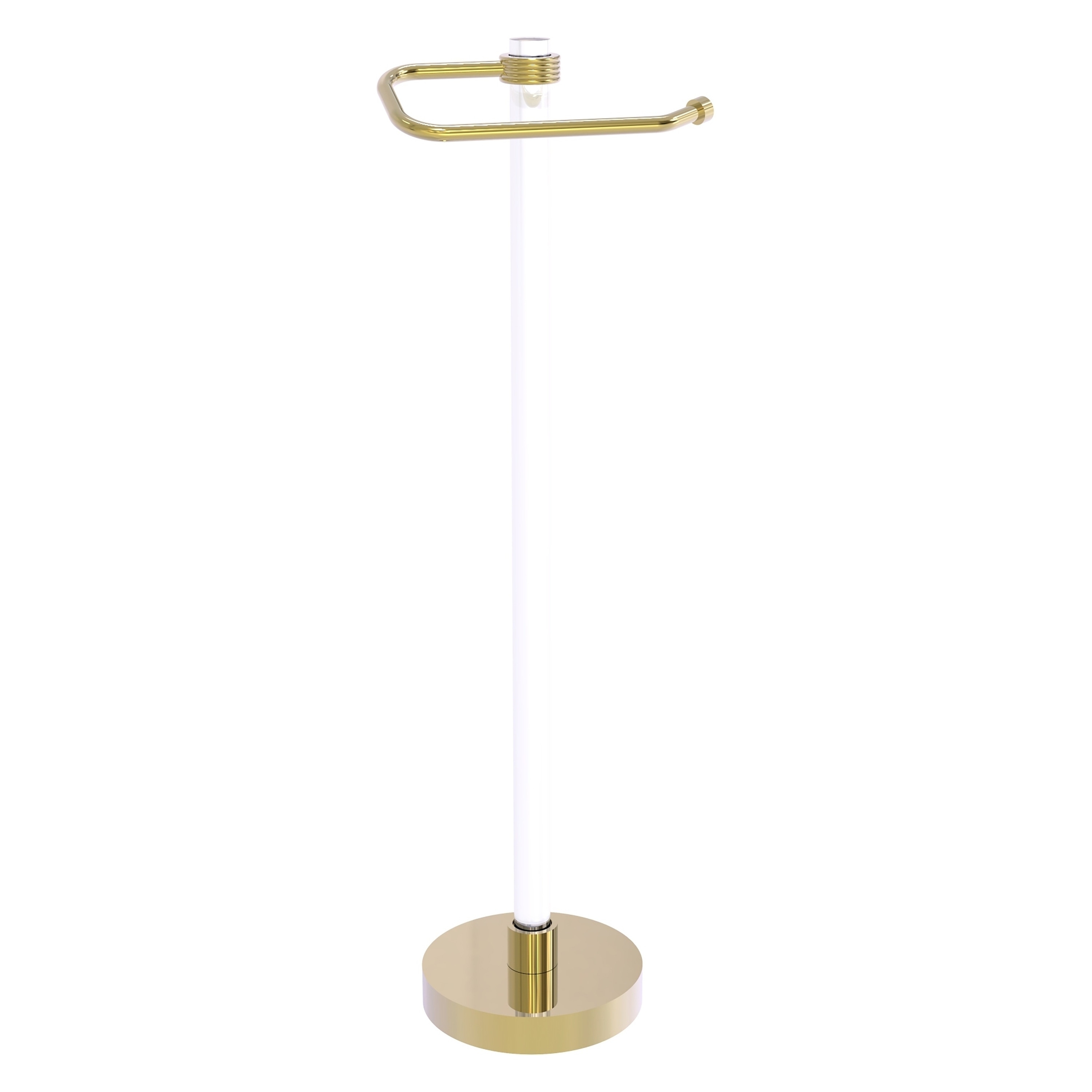 Allied Brass CVTS-25G-UNL Clearview Unlacquered Brass Freestanding Single post Toilet Paper Holder 1 -Rolls with Storage