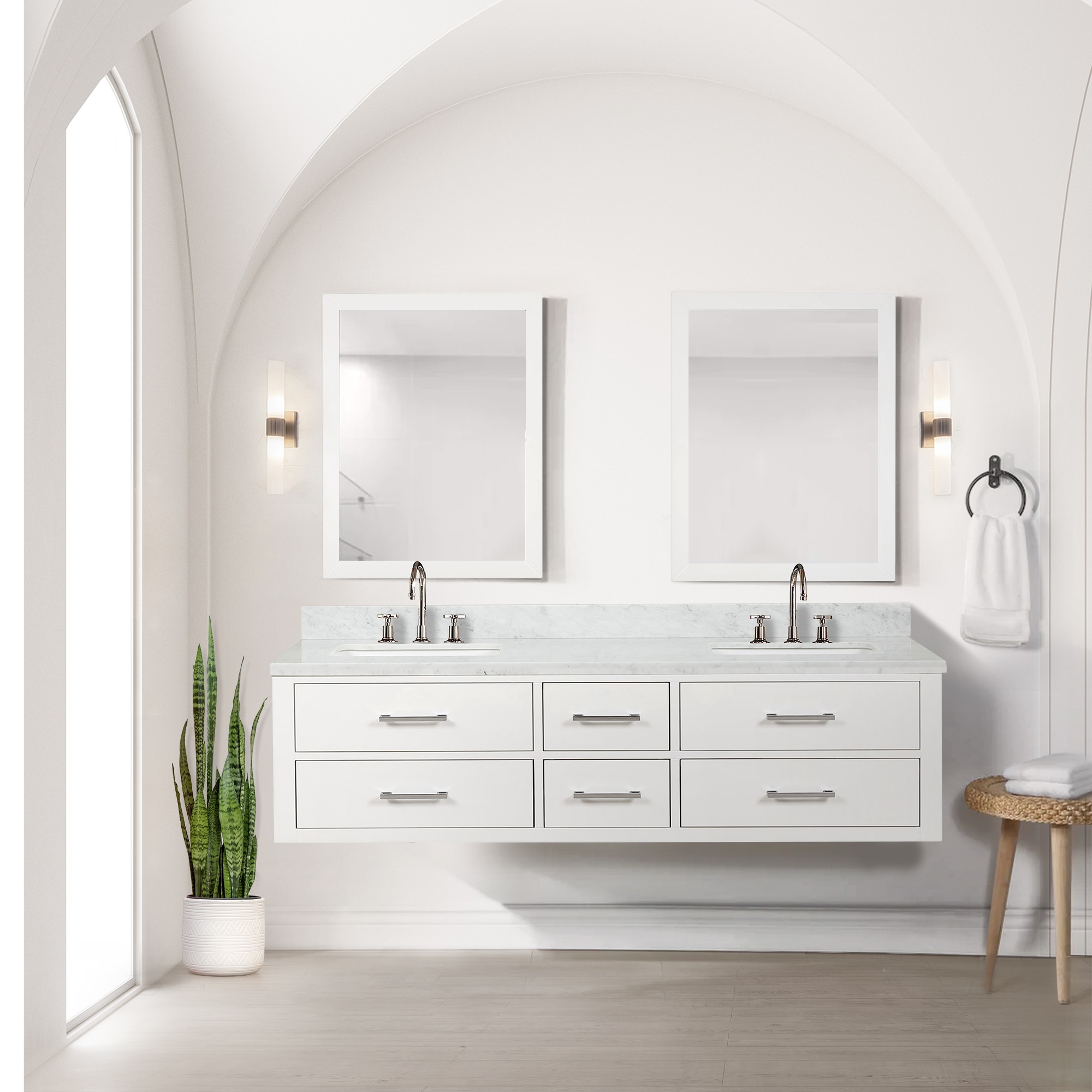 Lexora LVSO72DA101 Southold 72-in White Undermount Double sink Floating Bathroom Vanity with White Carrara Marble Top (Faucet Included)