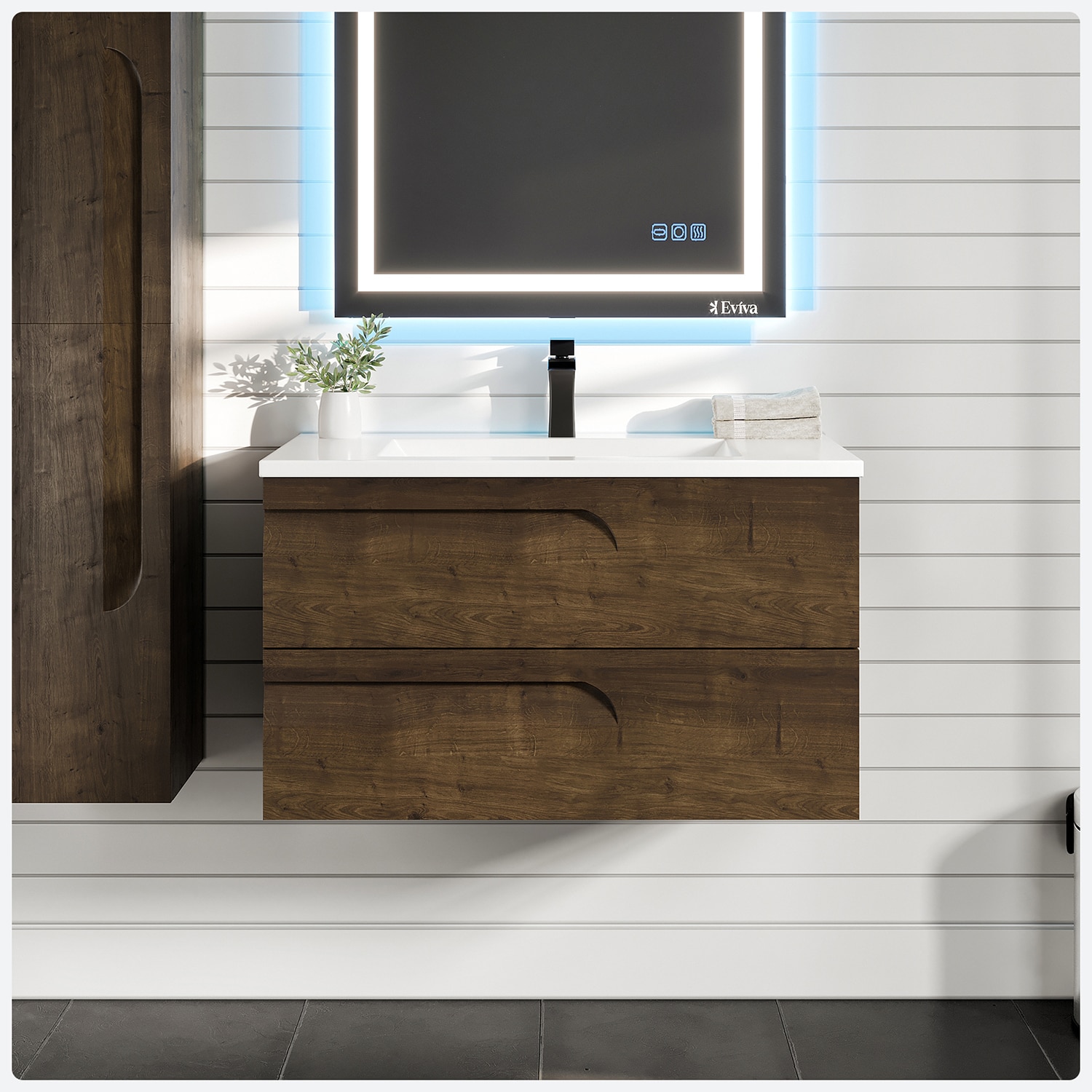 Eviva EVVN23-36RW-WMN Joyous 36-in Rosewood Single Sink Floating Bathroom Vanity with White Porcelain Top