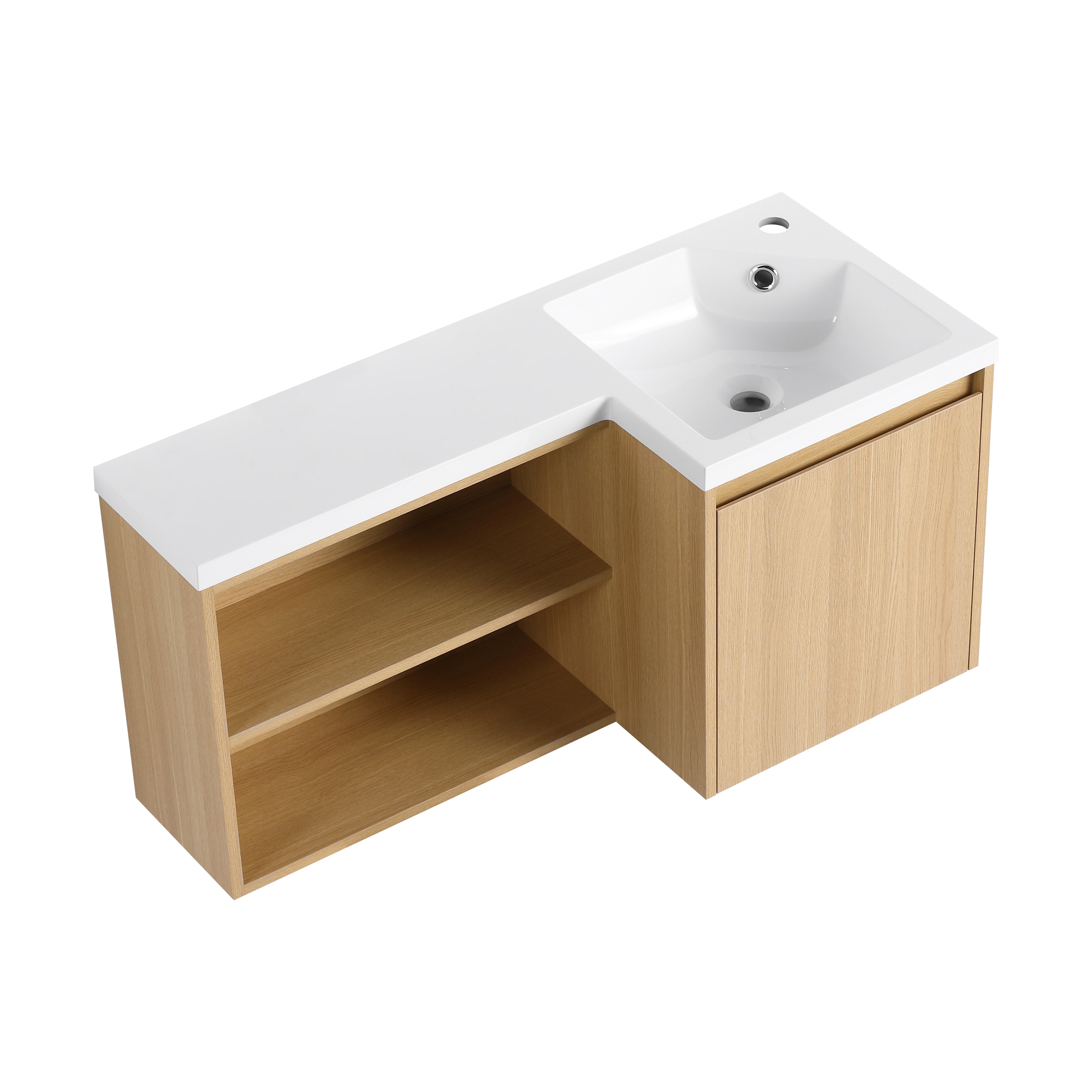 BEARSOLIM - Corner Floating Bathroom Vanity with Resin Gel Coat Integrated Sink L-Shaped Wall-Mou...