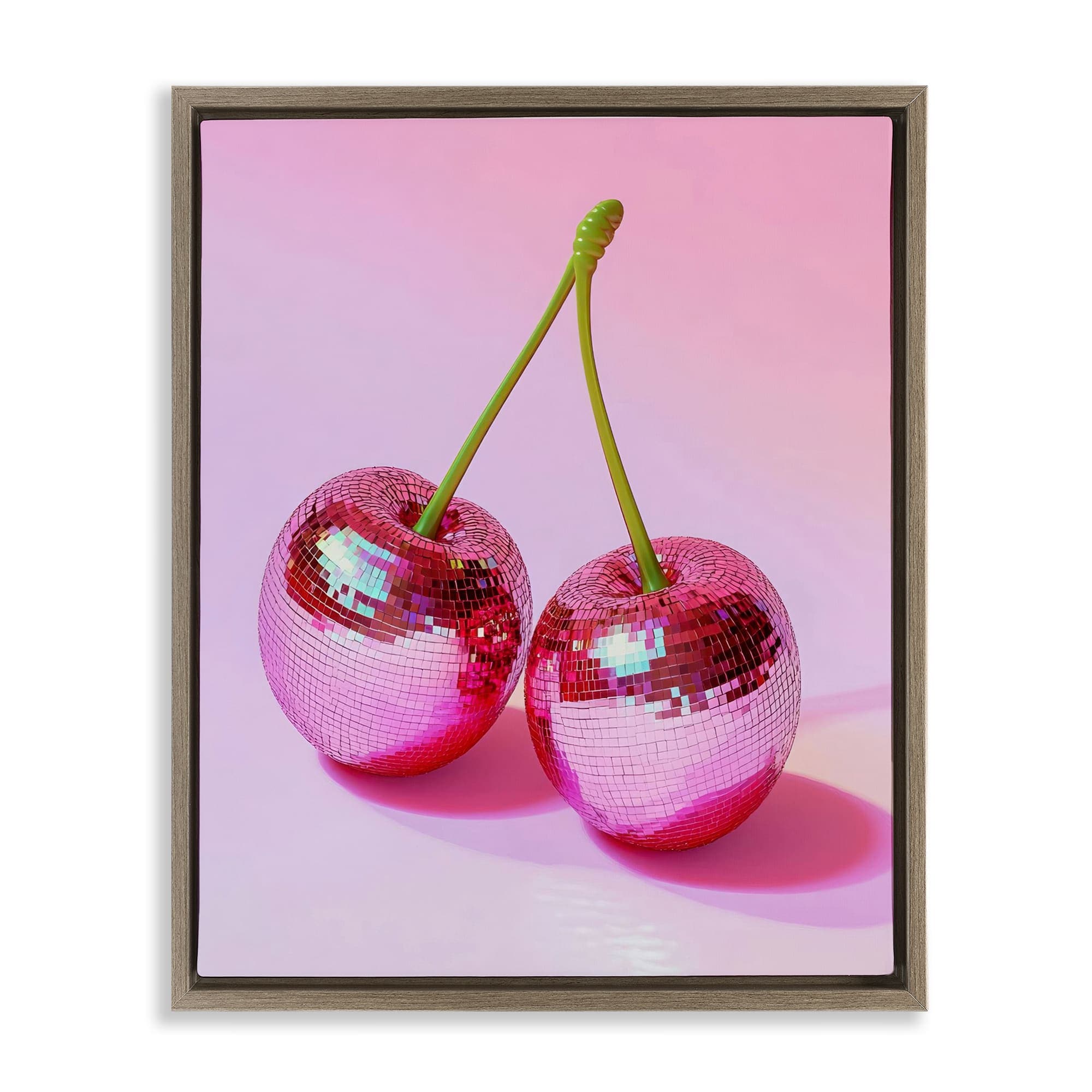 Stupell Industries BT-640-FFE-16X20 Pink Disco Cherries Brown Framed Floater Canvas Wall Art By LSR Creative Studio 17 x 21