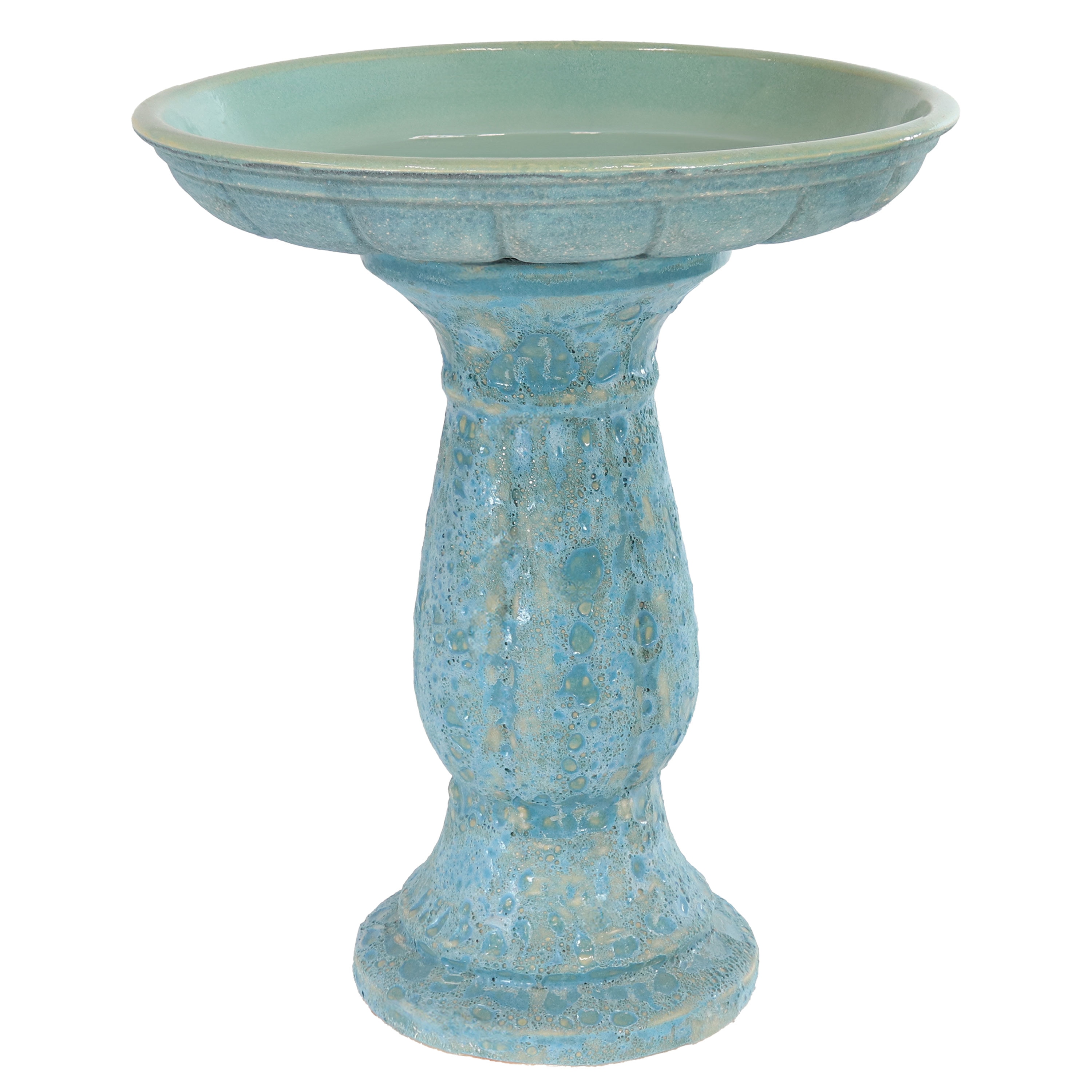 Sunnydaze Decor VBD-608 18.75-Inches H Cyan Ceramic Complete birdbath