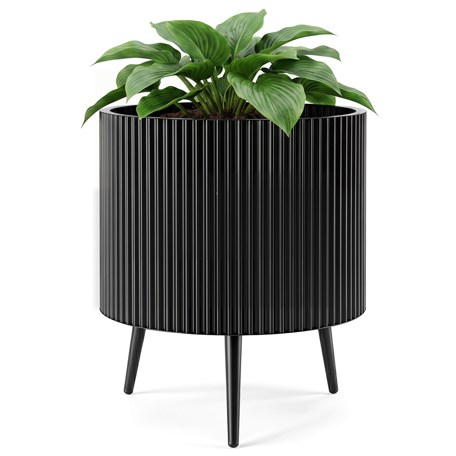 Volenca - 20-in Fluted Metal Plant Pot with Stand and Tapered Legs