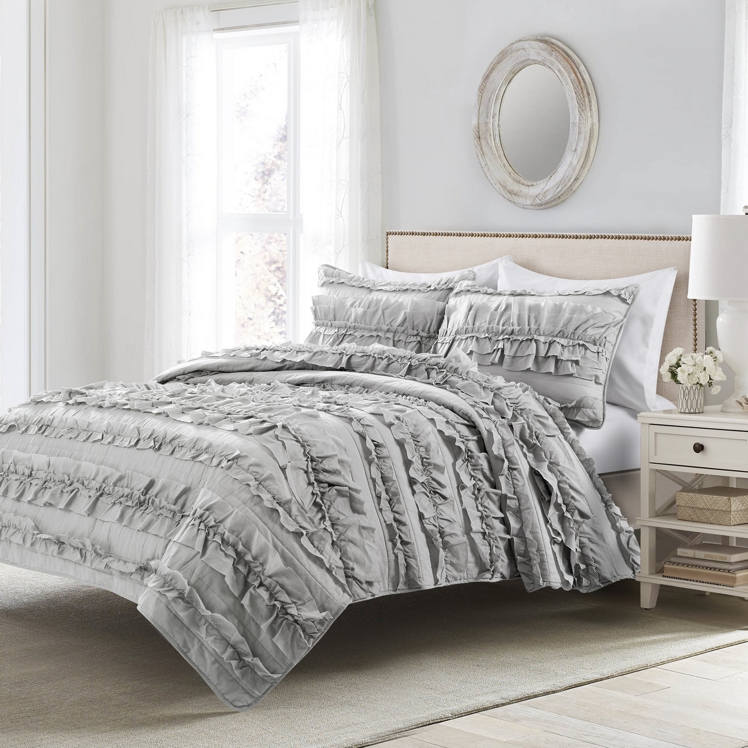 Lush Decor 16T004190 Light Gray Solid Full/Queen Quilt Blend