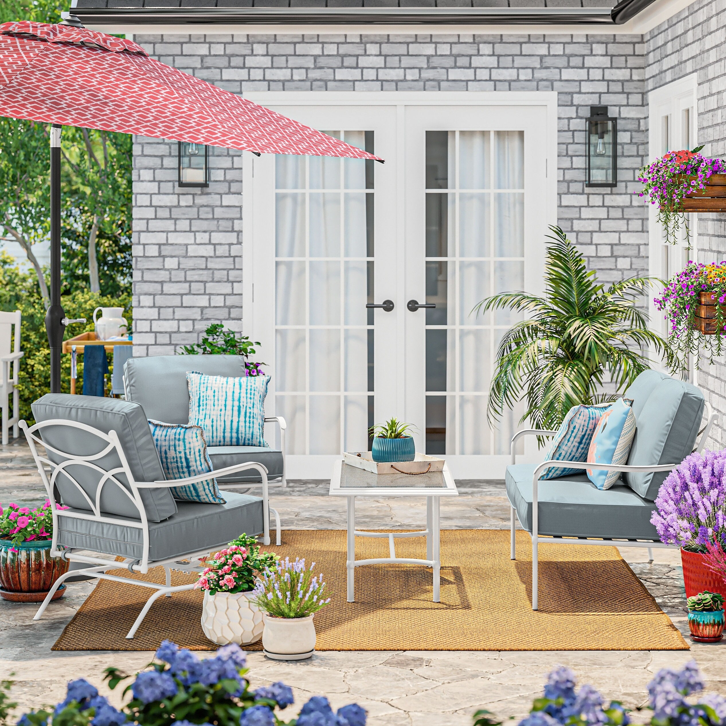 Style Selections Seacrest 2-Piece Patio Conversation Set with Blue Cushions  in the Patio Conversation Sets department at