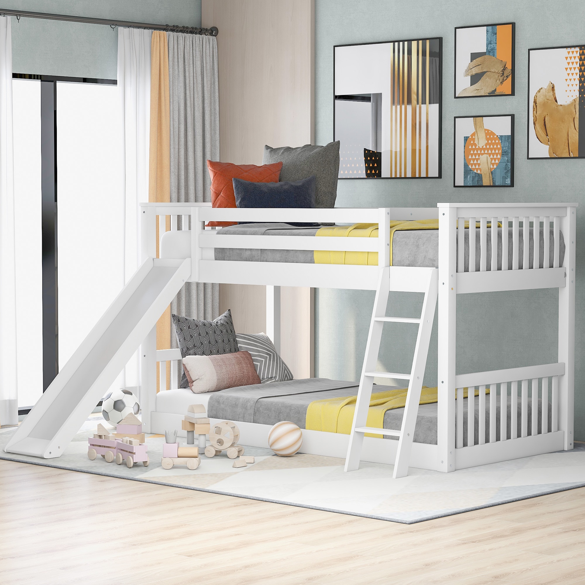 Qualler White Twin over twin Bunk Bed
