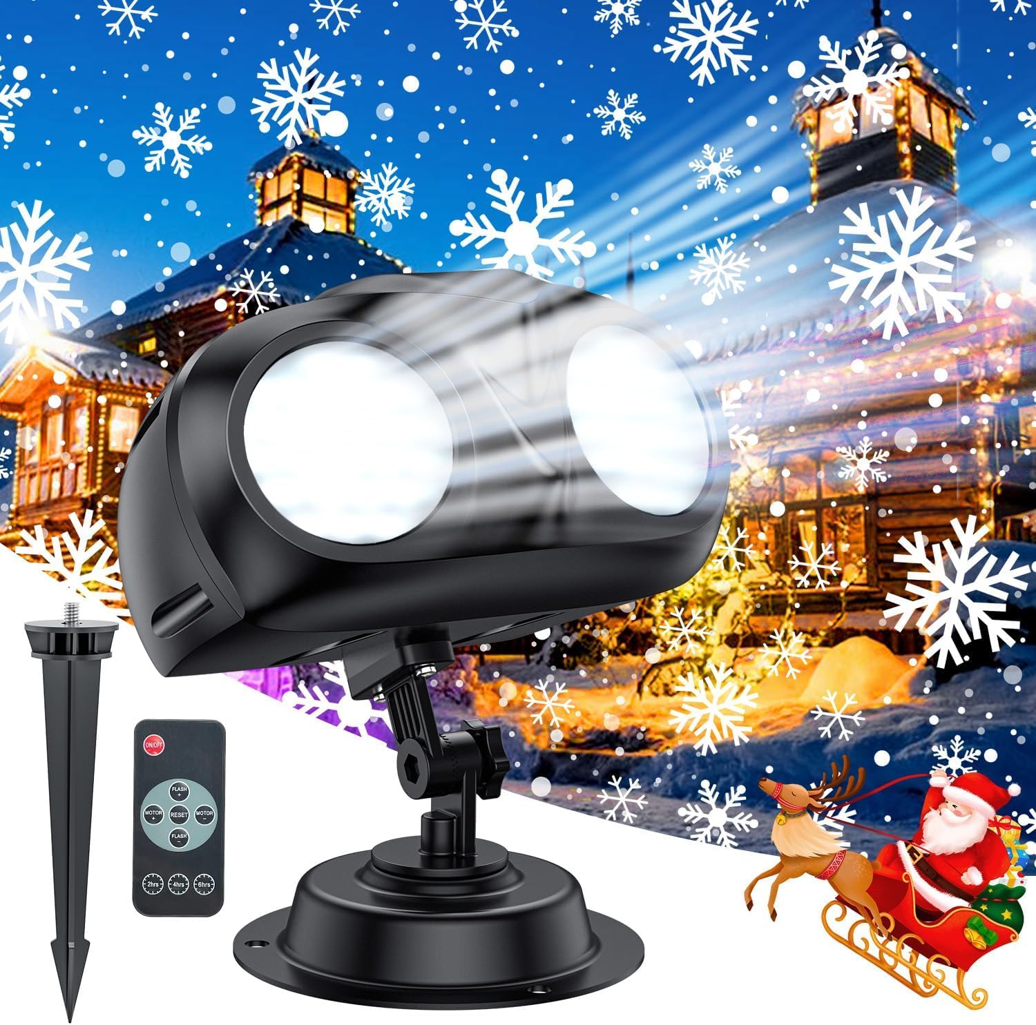 Etokfoks  1 Piece 2025 Upgraded Dual Head Snowflake Christmas Projector Light 270 Degree Rotating IP65 Waterproof Outdoor Indoor Holiday Decoration