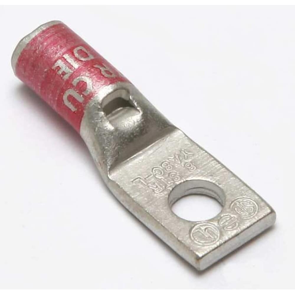 BURNDY One-Hole Compression Lug 8 AWG Max #8 #10 Stud Standard Barrel Copper Red #YA8CLBOX