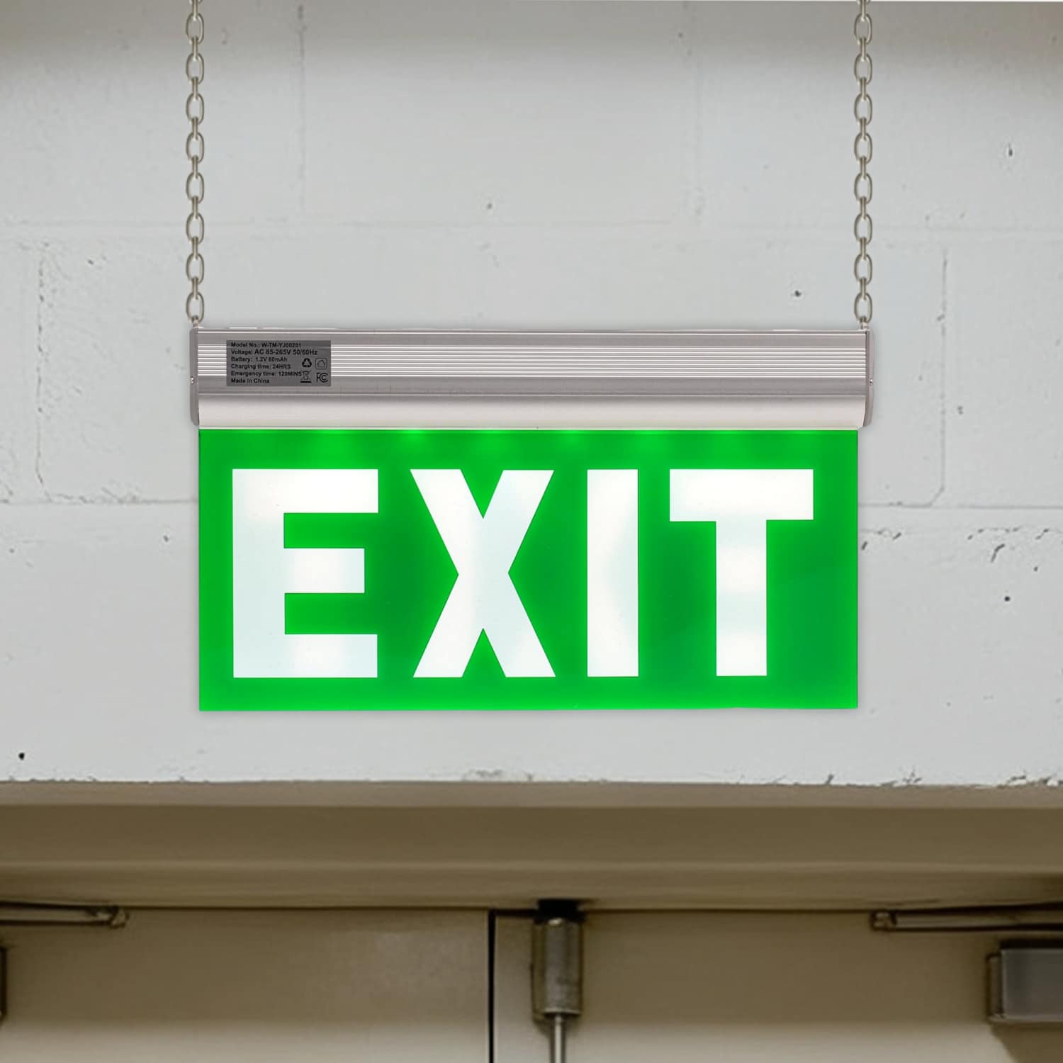 YANSUN 14.3-in Green Aluminum EXIT Sign LED Emergency Light with 2 Hour Battery Backup, 3000K for Stairwell, Hallway, Commercial Building