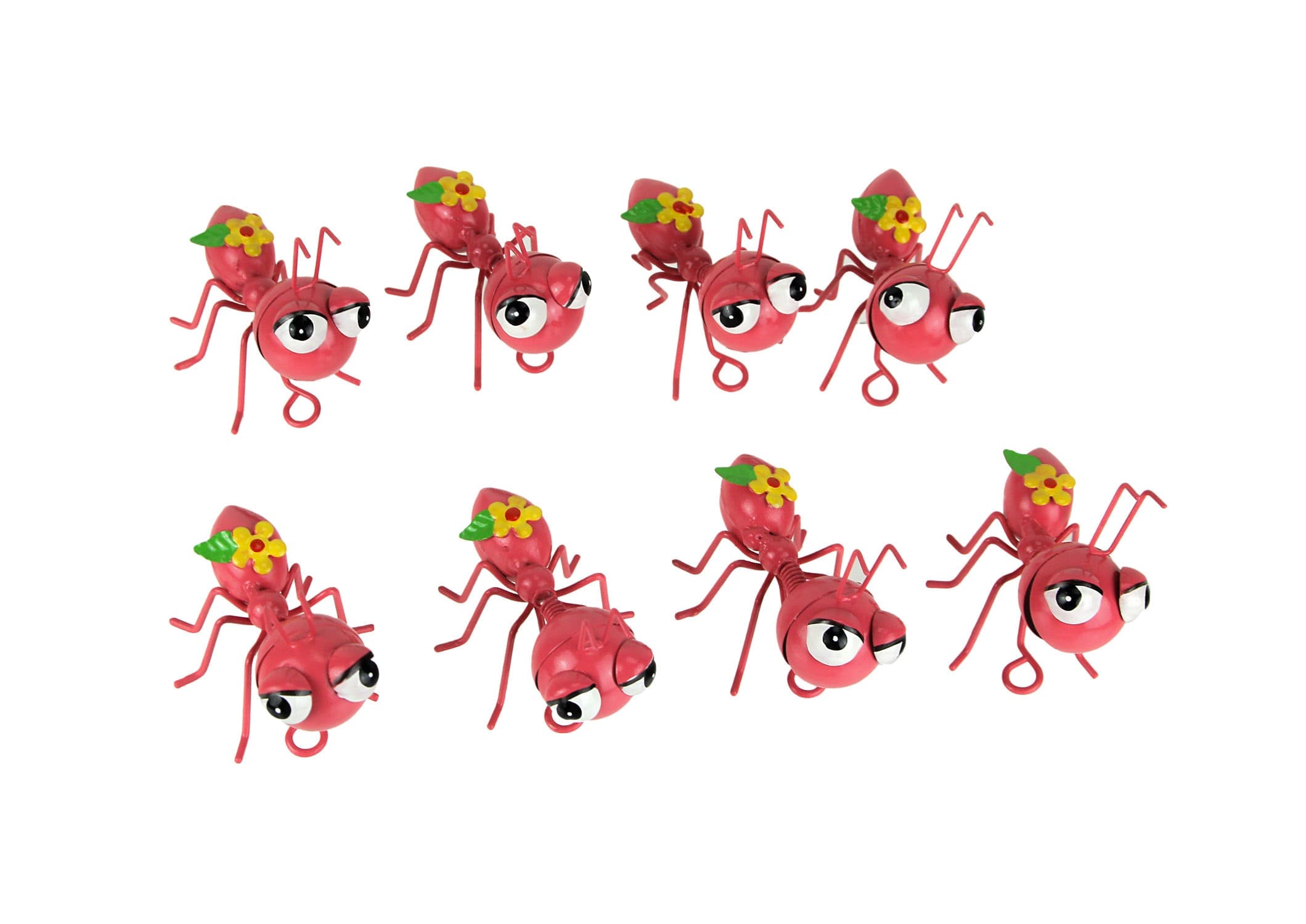 NAPCO NAP-33572-SET Set of 8 Pink Metal Art 3.25 Inch Ant Table Sculptures Wall Hanging Decorations