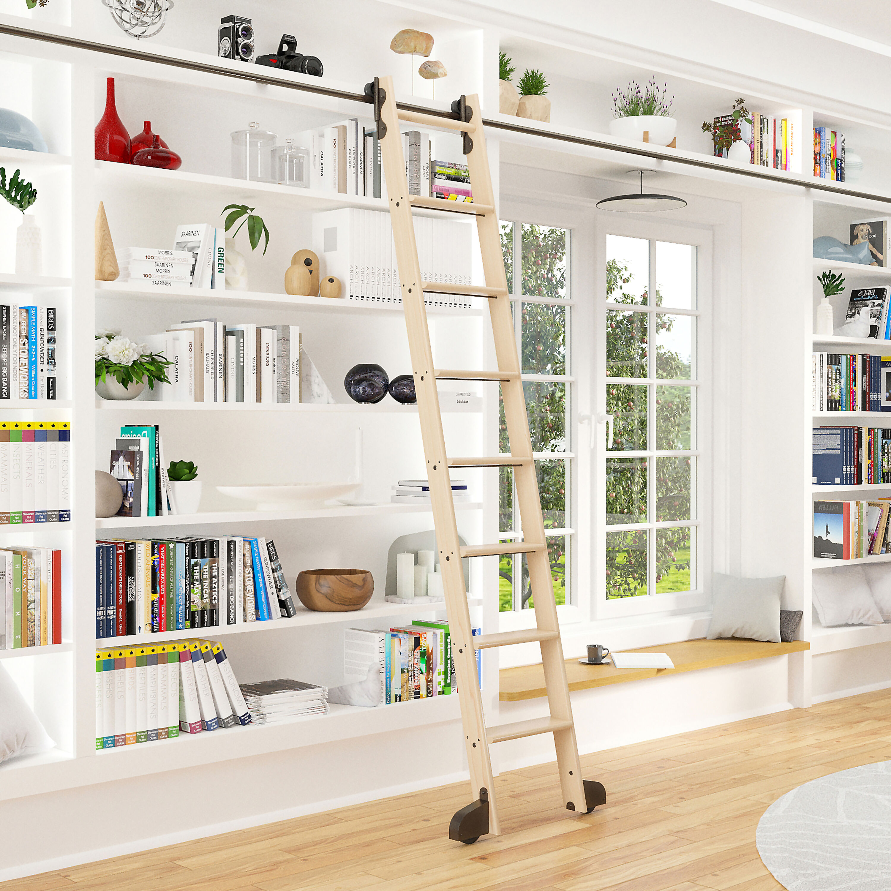 Quiet Glide 8-ft Unfinished Maple Library Ladder QG.540-8MA-12-H.07 at ...