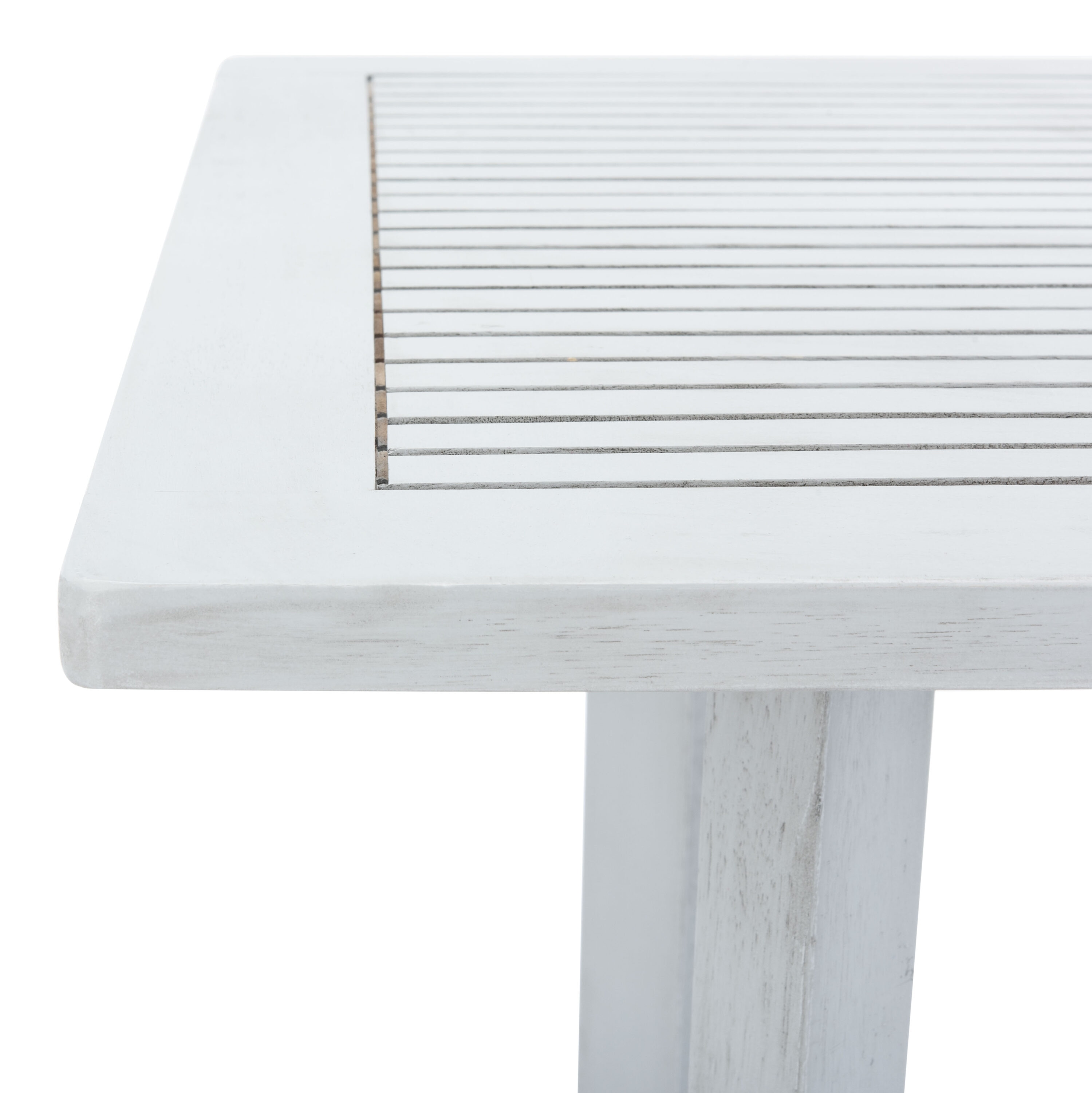 Safavieh PAT7043H Pate 3 -Piece Gray Bar Height Patio Dining Set Wood Square Table with 2 Off-white Cushions Stationary Chairs