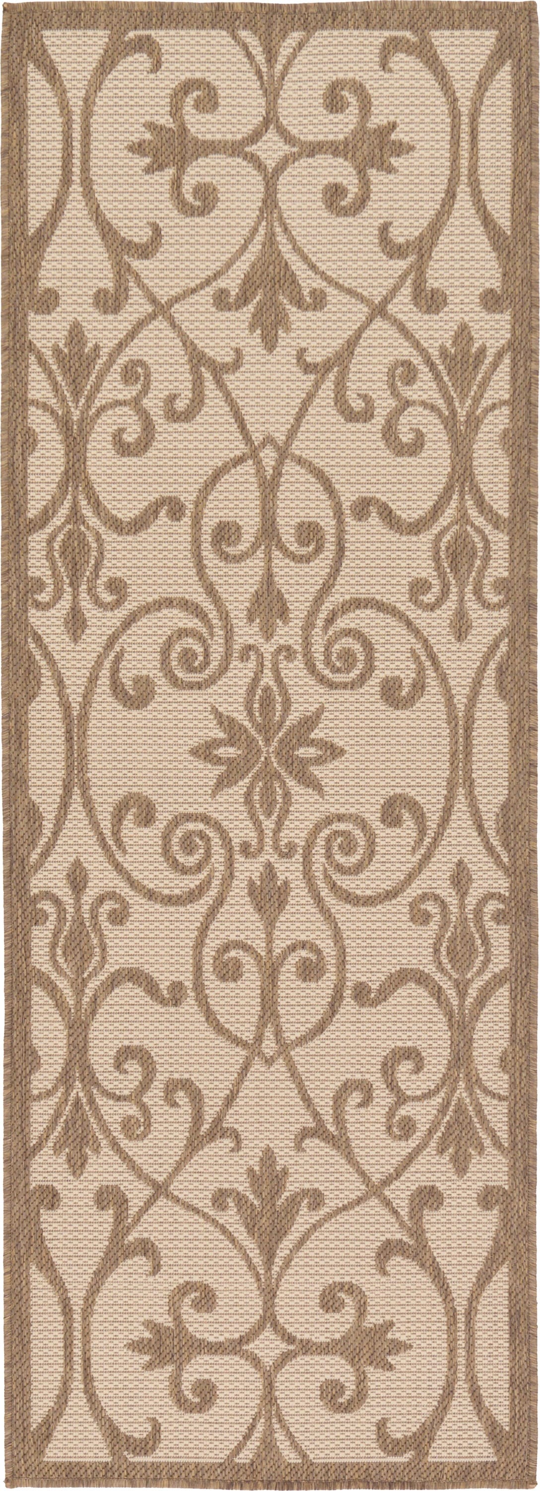 Unique Loom 3126601 Gate Outdoor 2 x 6 (ft) Loomed Polypropylene Brown/Beige Rectangular Indoor/Outdoor Damask Vintage Runner rug