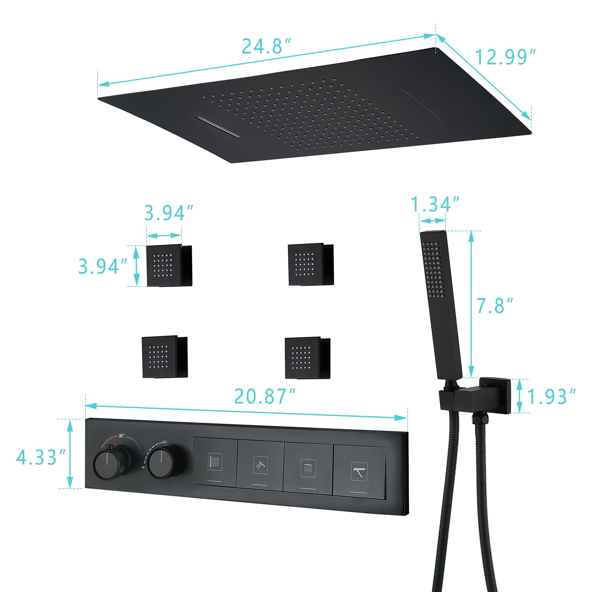 WELLFOR WB-85045-MB Showerhead-Bar-Panels - View #4