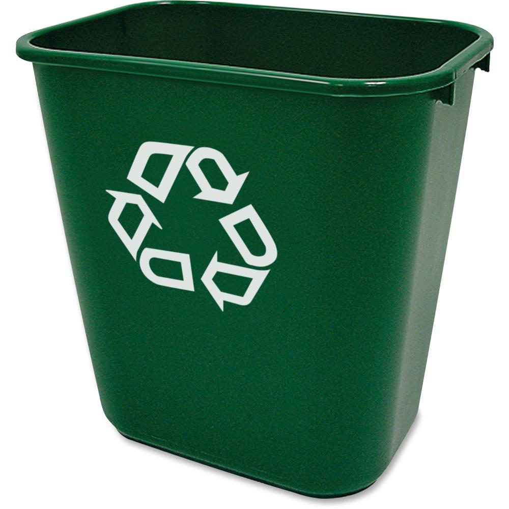 RUBBERMAID Green Recycling Bin 14 Gal Rectangular Waste Box Home Garbage Storage 