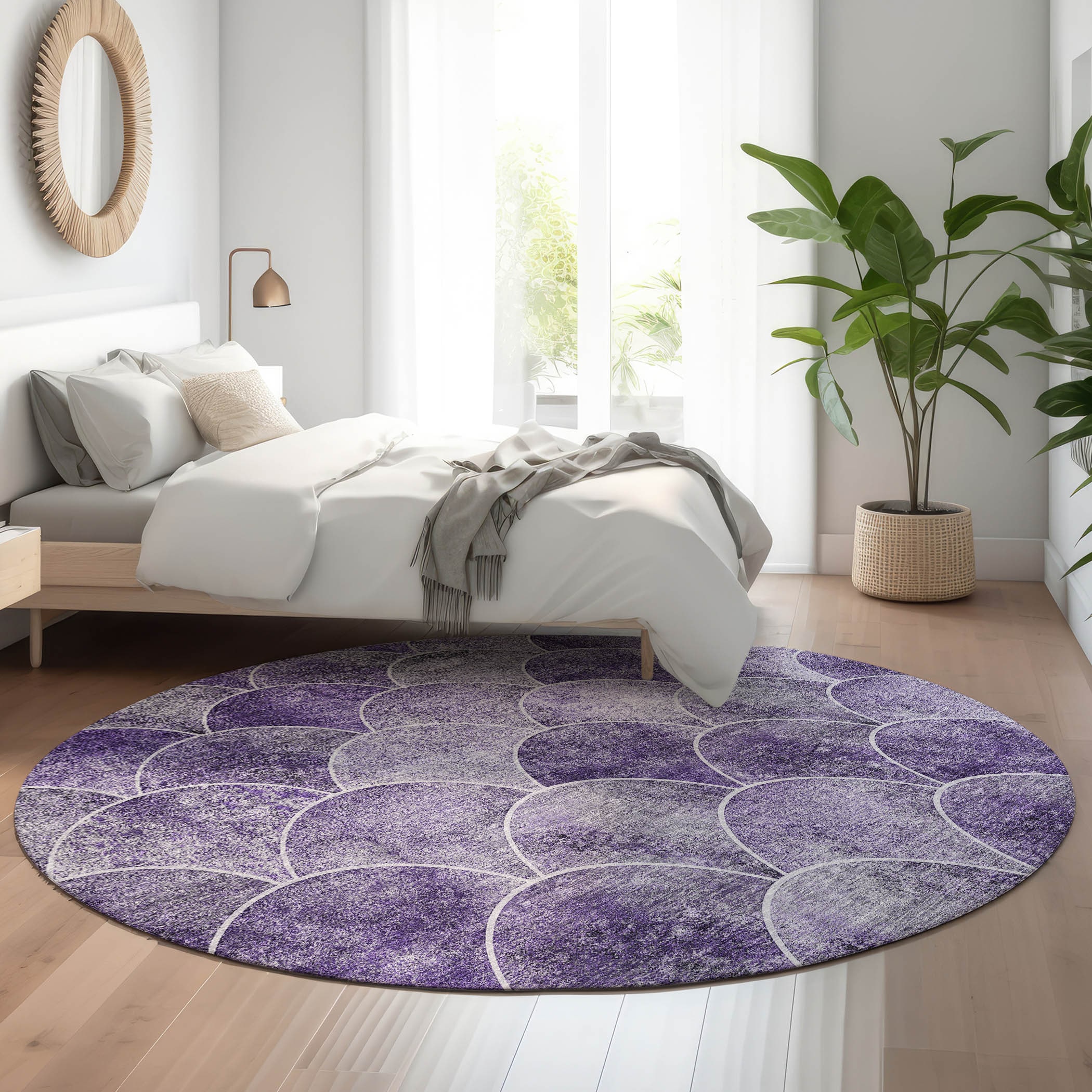 Addison Rugs AMF594PP8RO Mayfield AMF594PP 8 x 8 (ft) Loomed Polyester Purple Round Indoor Geometric Machine washable Area rug