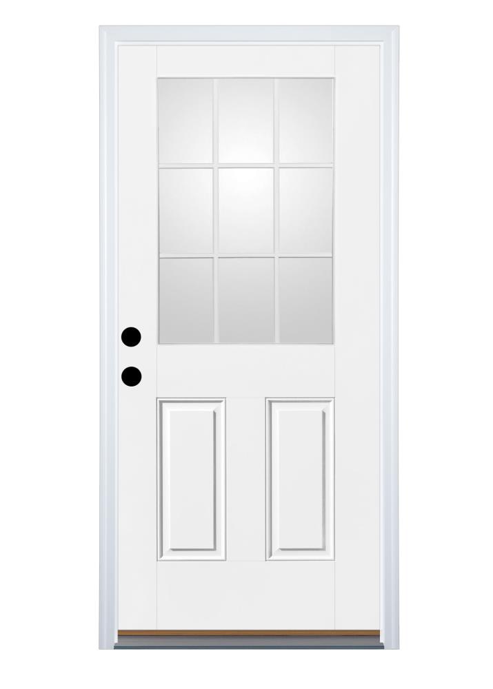 Therma-Tru SSCD4E28RBM Entry Door 32-in x 80-in x 4-9/16-in Fiberglass Half lite Right-hand inswing Ready to paint Unfinished Prehung Front Door with Brickmould Insulating core with Grilles