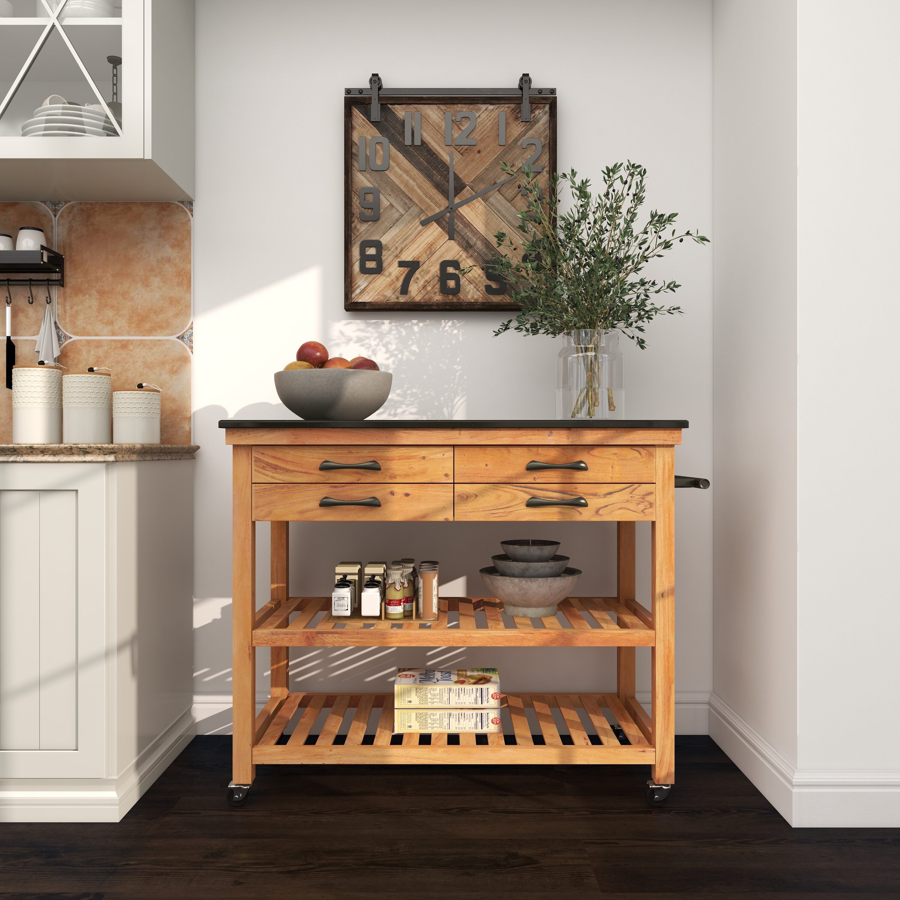 Origin 21 Brown Mdf Base with Faux Marble Top Rolling Kitchen Island  (35.75-in x 18-in x 35-in) in the Kitchen Islands & Carts department at