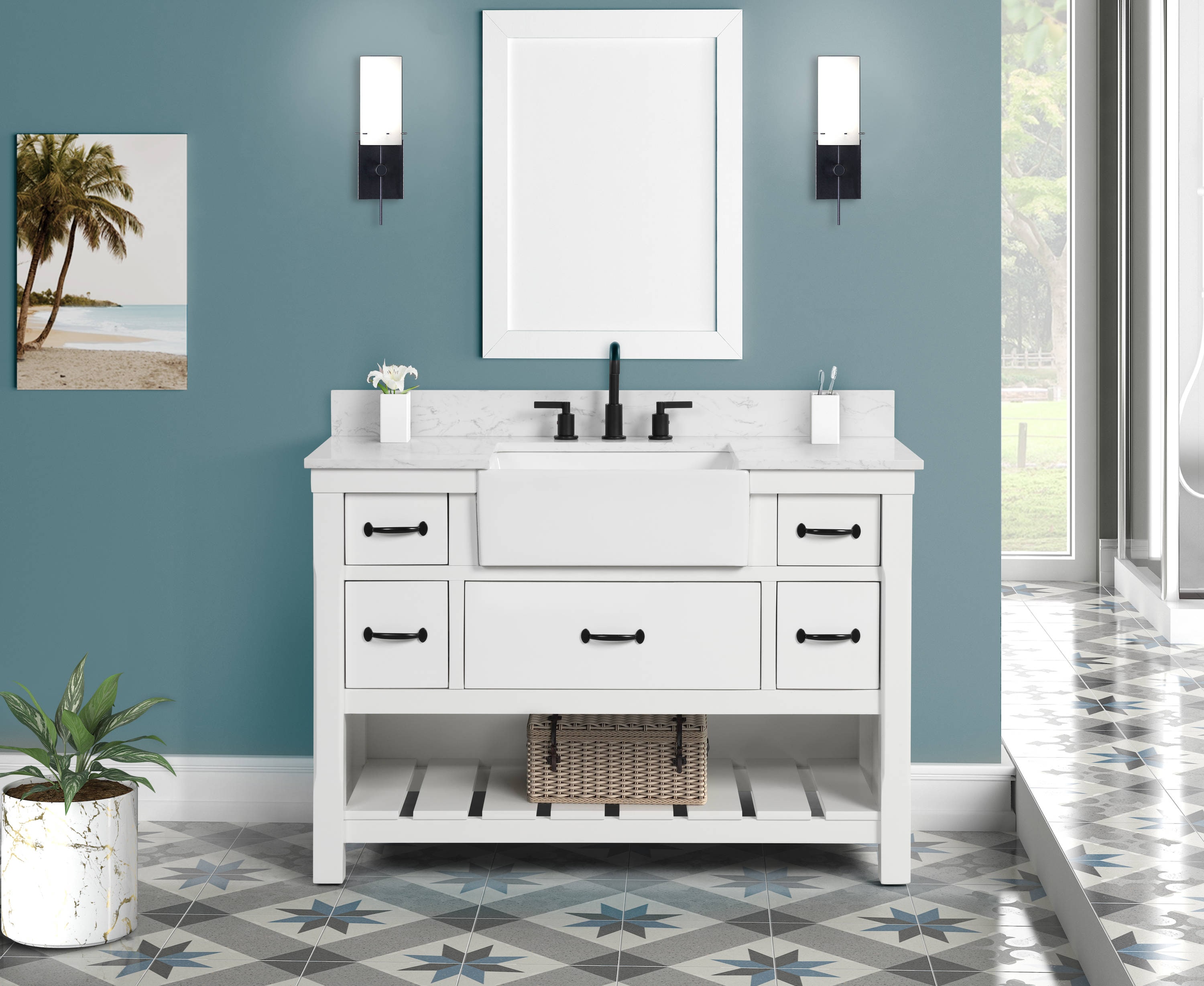 Allen Roth Briar 48 In Carrara White, 36 Bathroom Vanity Farmhouse Style