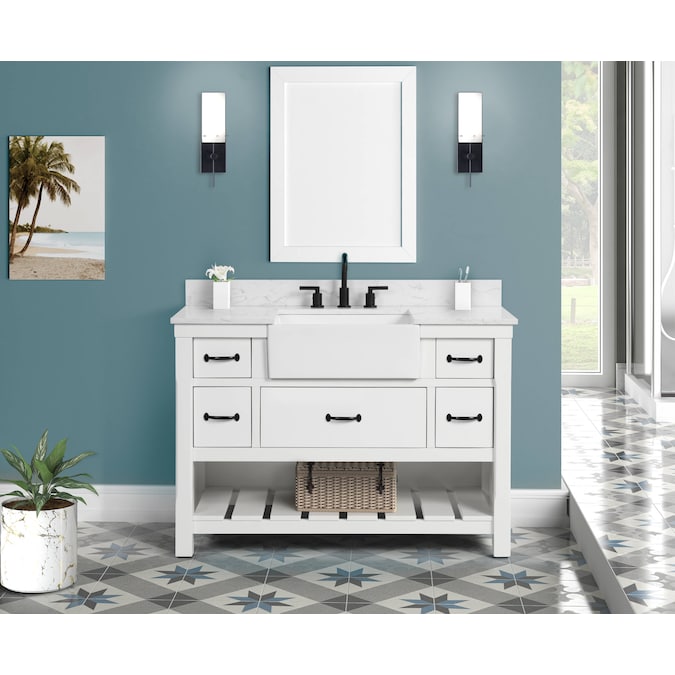 Allen Roth Briar 48 In Carrara White, Farmhouse Sink Bathroom Vanity
