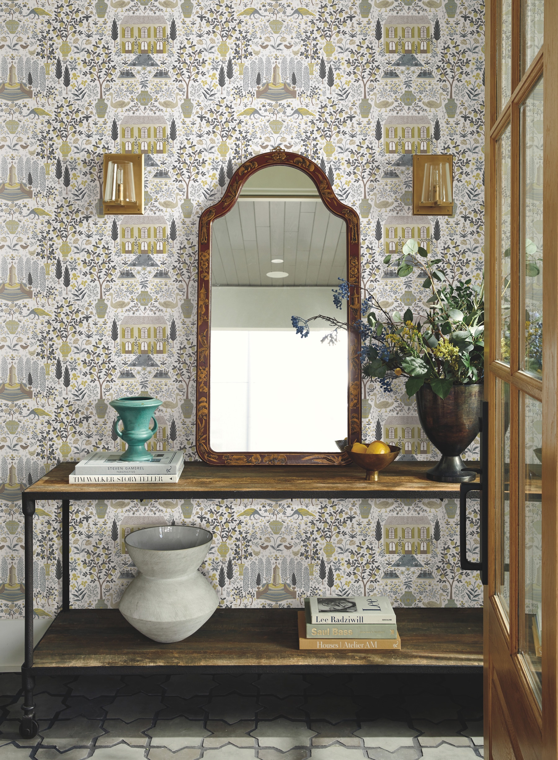 Rifle Paper RI5107 60.8-Sq. Feet Grey Paper Animals Unpasted Wallpaper