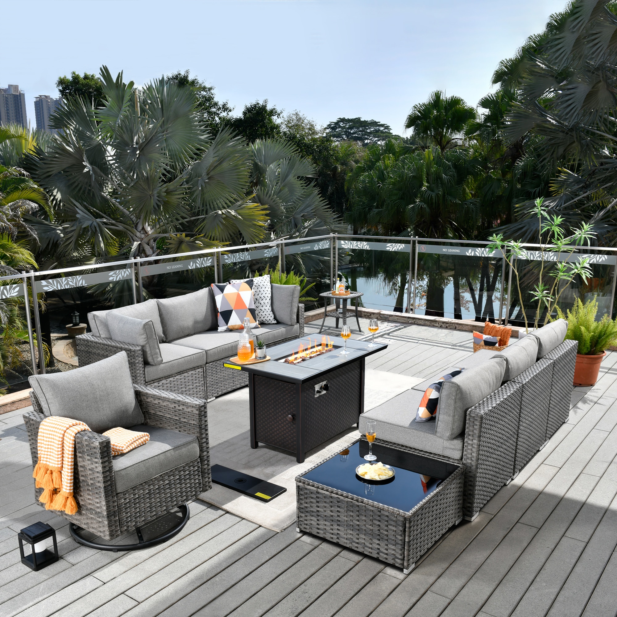 weaxty DCFP03RRS2010 Kuuga Rattan Outdoor Sectional with Gray Cushions and Steel Frame