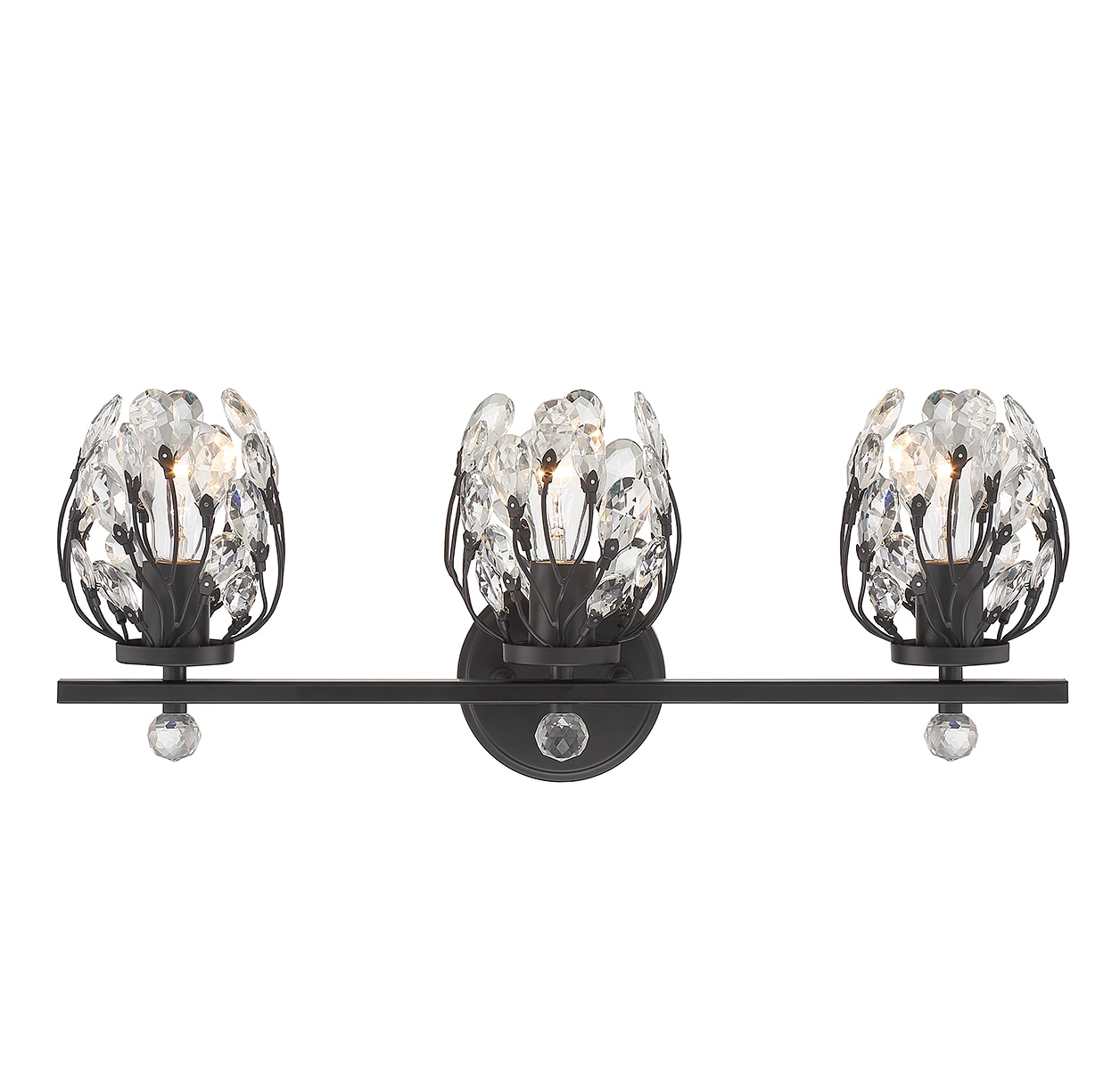 Moreno Matte Black 3-Light Vanity with Clear Crystal Buds