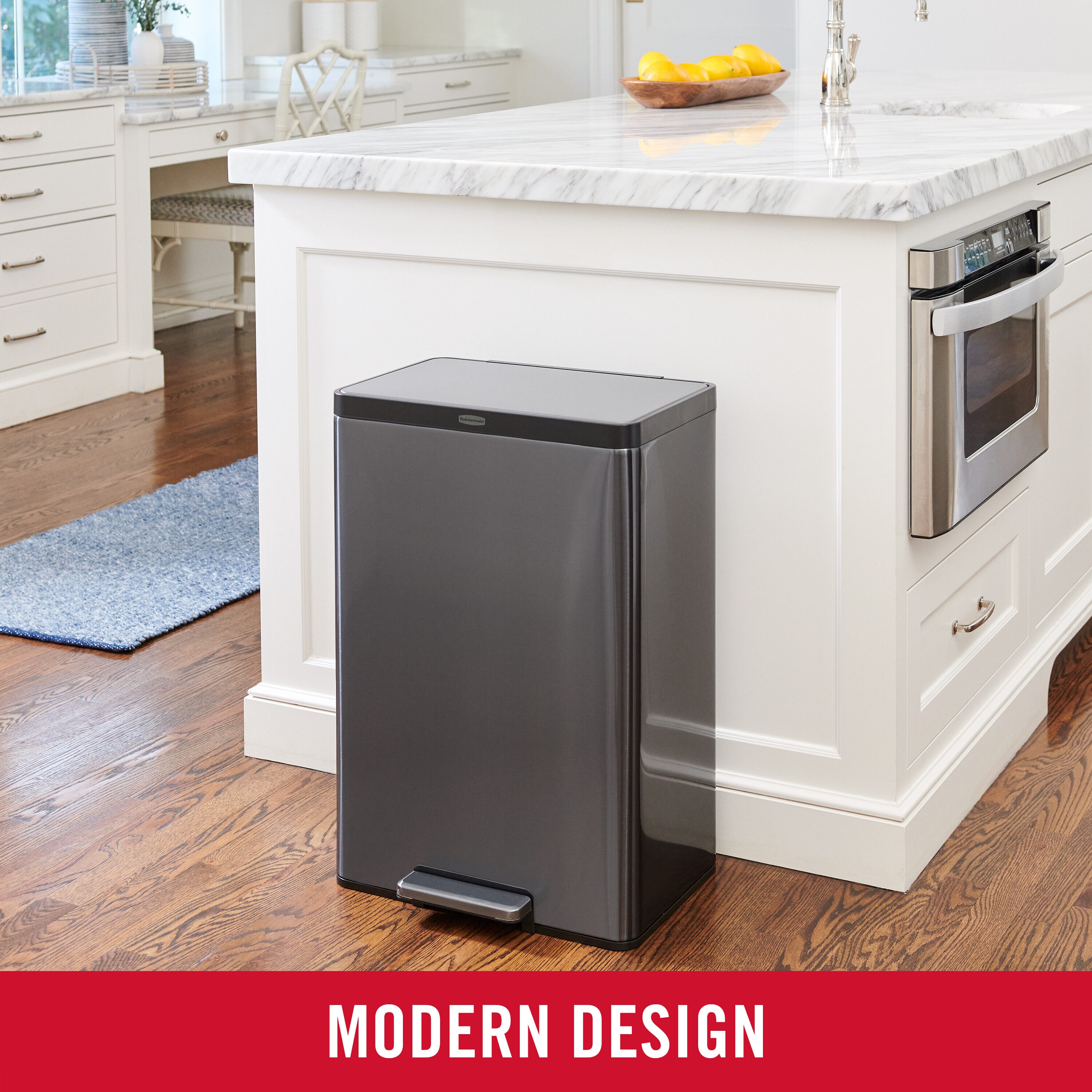 Rubbermaid 10.5-Gallons Charcoal Metal Touchless Indoor Kitchen Trash Can with Lid