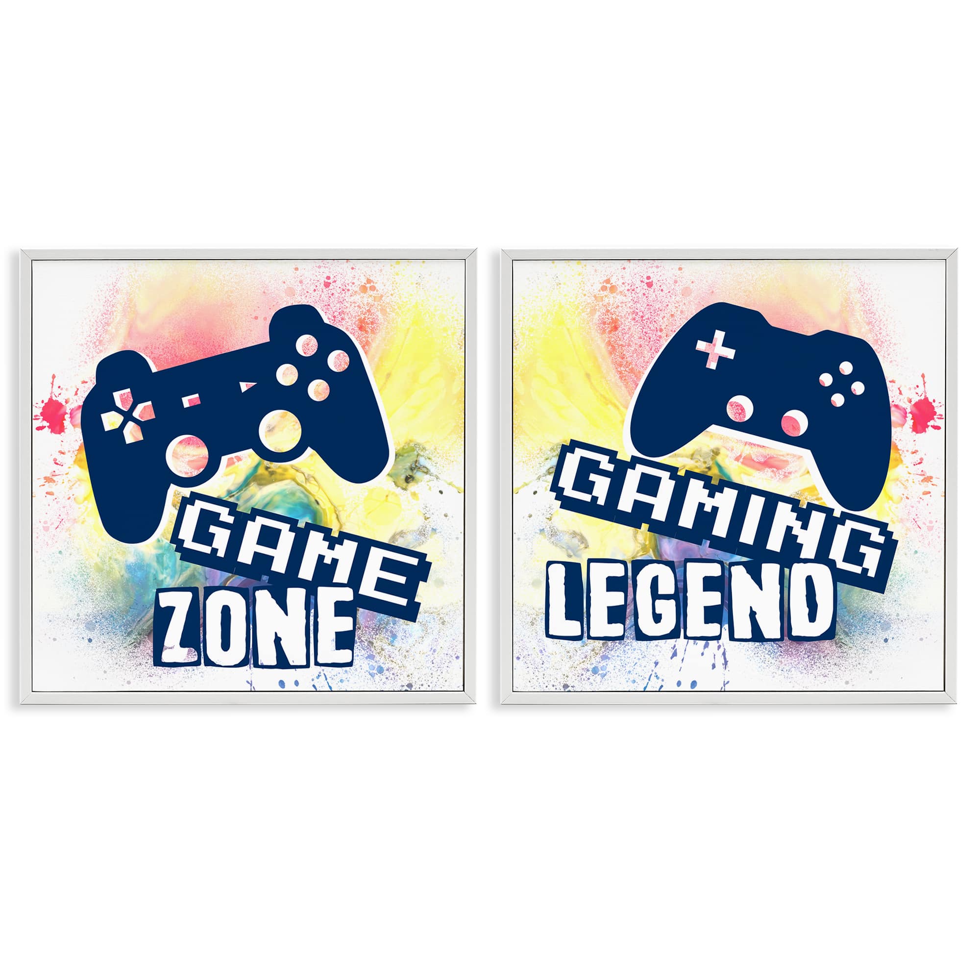 Stupell Industries B2-722-WFR-2PC-17X17 Retro Splatter Game Phrases 2 Piece White Framed Giclee Art Set By Marcus Prime 17 x 17