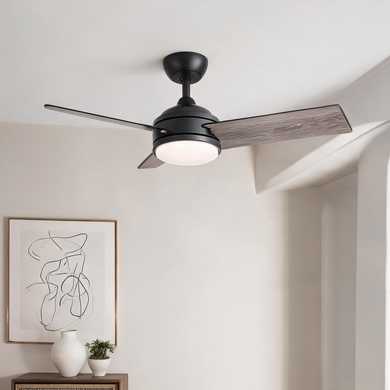 Watnature - 42-inch indoor ceiling fan with classic black finish integrated LED light remote cont...