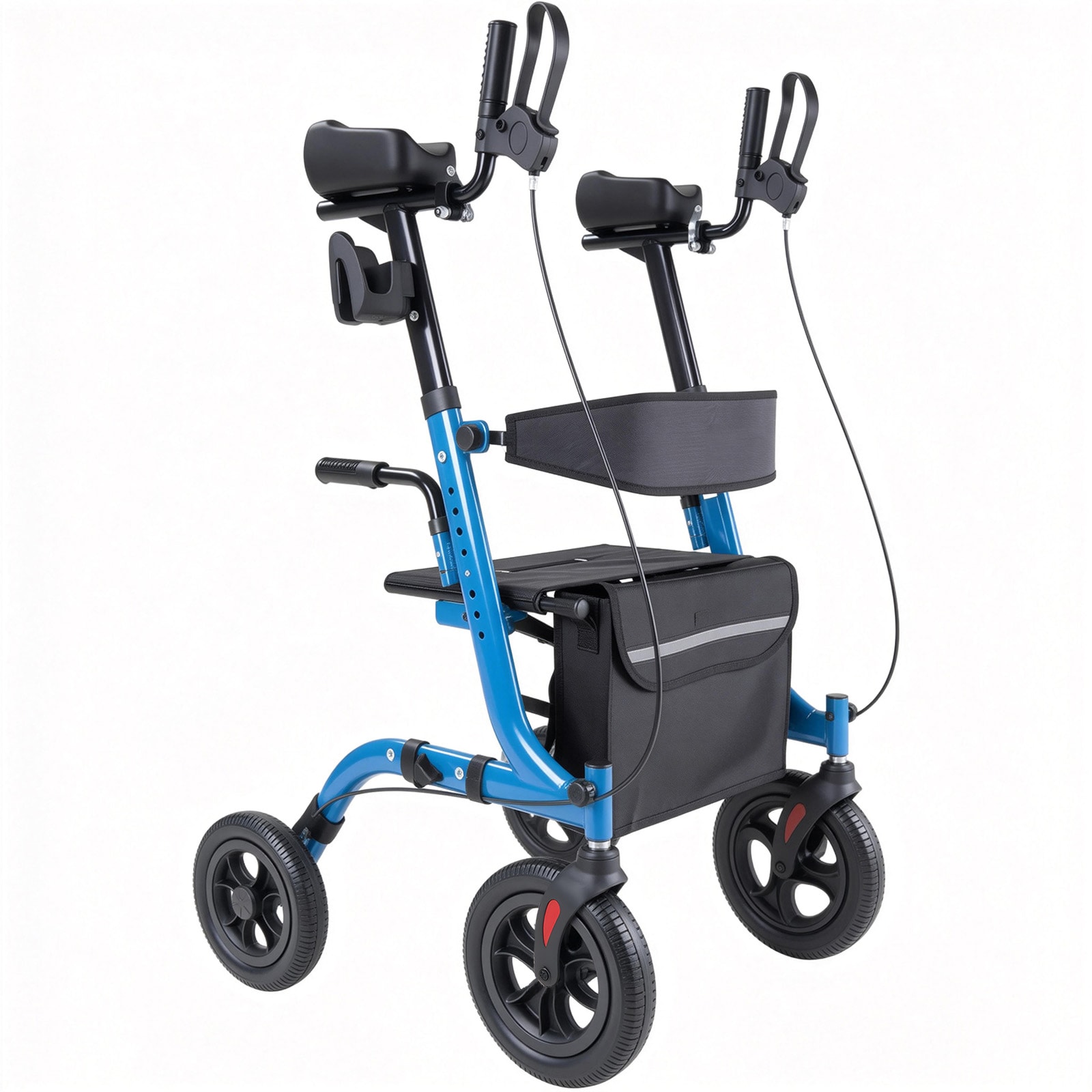 VEVOR Rollator Walker with Seat for Seniors Foldable Rolling Walker Lightweight Aluminum Mobility Walking Aid with PU Solid Wheels Adjustable Handle Storage Bag Cup/Cane Holder - Supports 300LBS