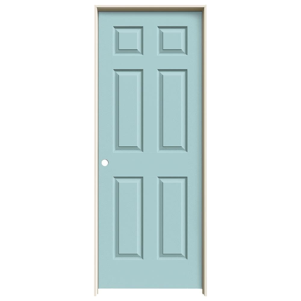 JELD-WEN LOWOLJW136500250 32-in x 80-in Caribbean Blue Solid Core 6-panel Right Hand Textured Prefinished Molded Composite Flat Jamb Single Prehung Interior Door