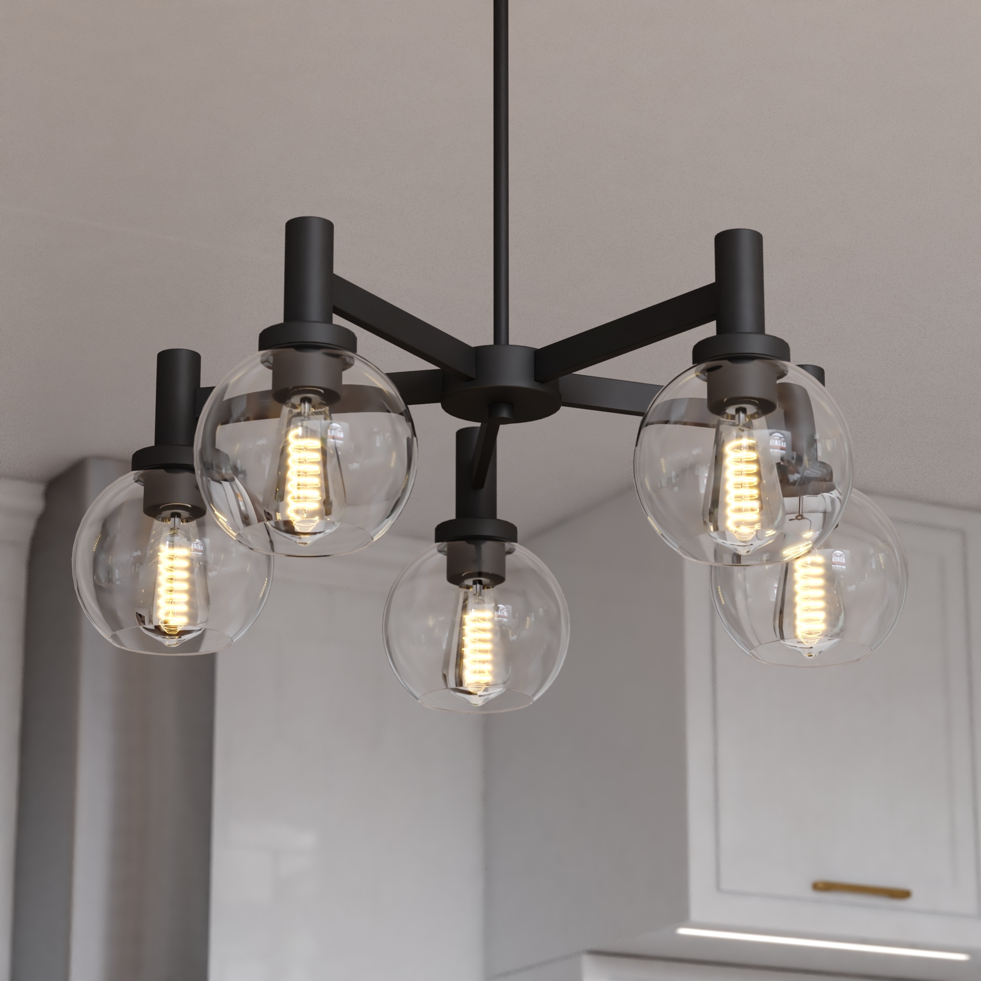 Cascadia H0296 Marshall 5 -Light Matte Black Transitional For Use in Bedrooms, Dining Rooms, Foyers, Kitchens, Living Rooms Chandelier