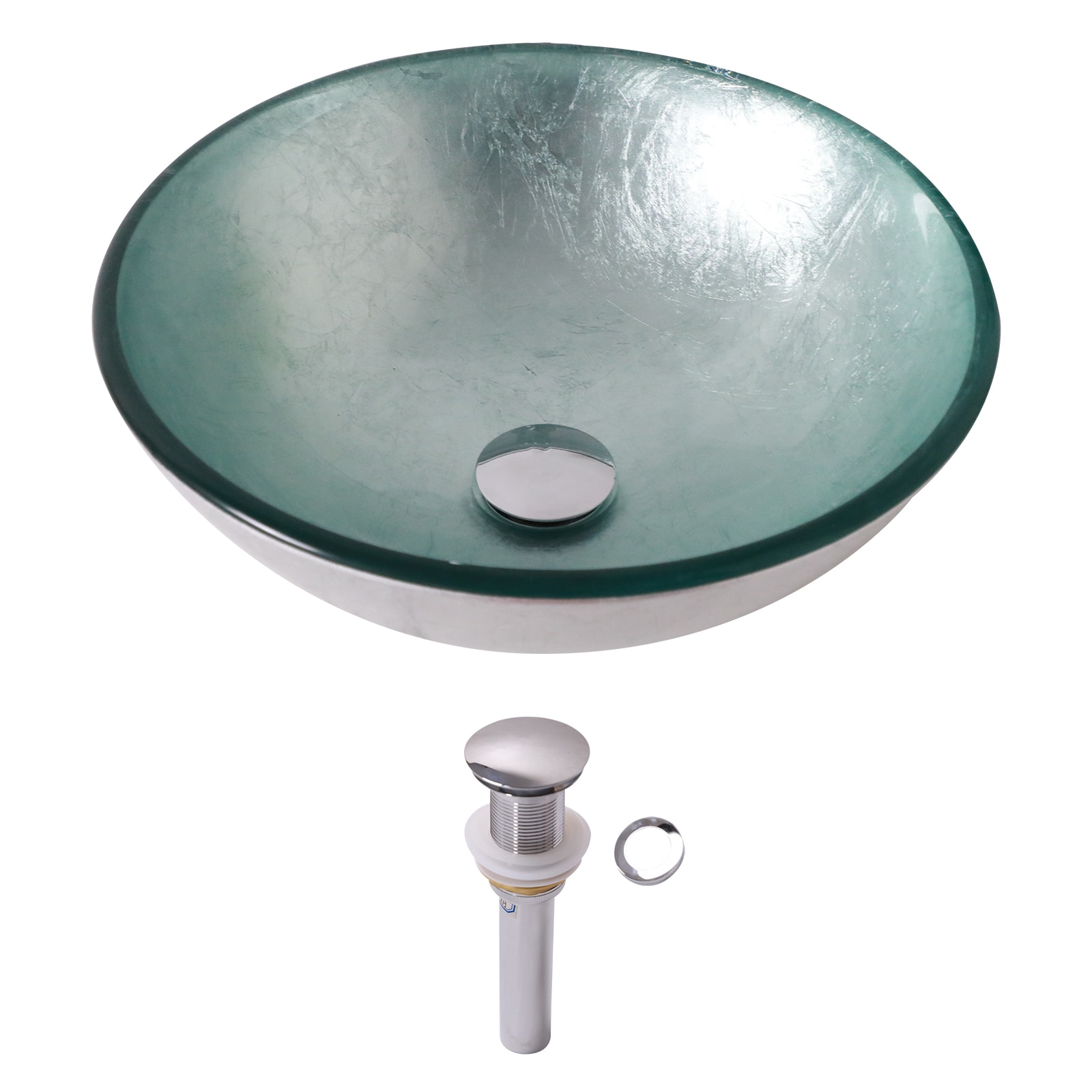 Lordear Glass 16-in Vessel Round Modern Silver Bathroom Sink with Drain Included