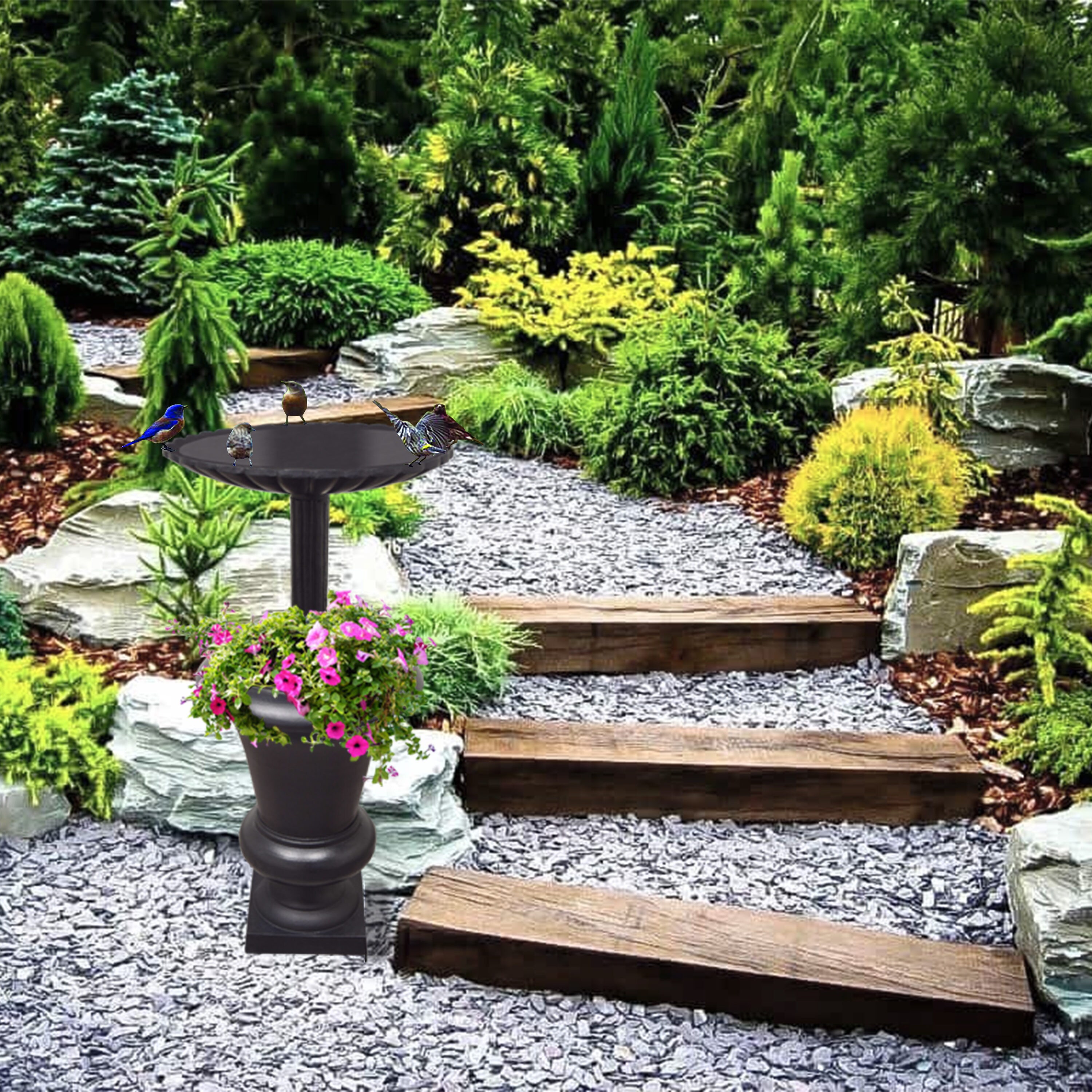 Oakland Living TOBY-BB-PT-BLACK birdbaths - View #2
