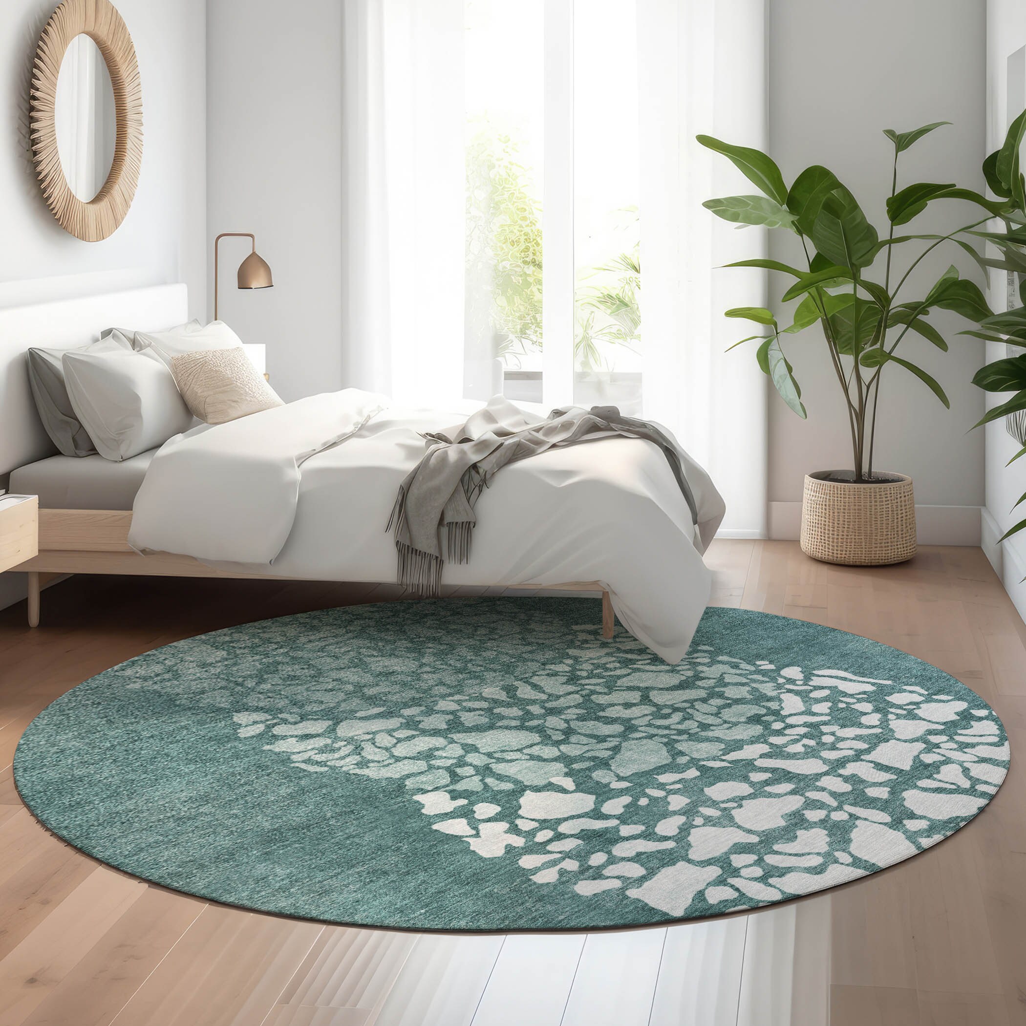 Addison Rugs AMF643TE8RO Mayfield AMF643TE 8 x 8 (ft) Loomed Polyester Teal Round Indoor Geometric Machine washable Area rug
