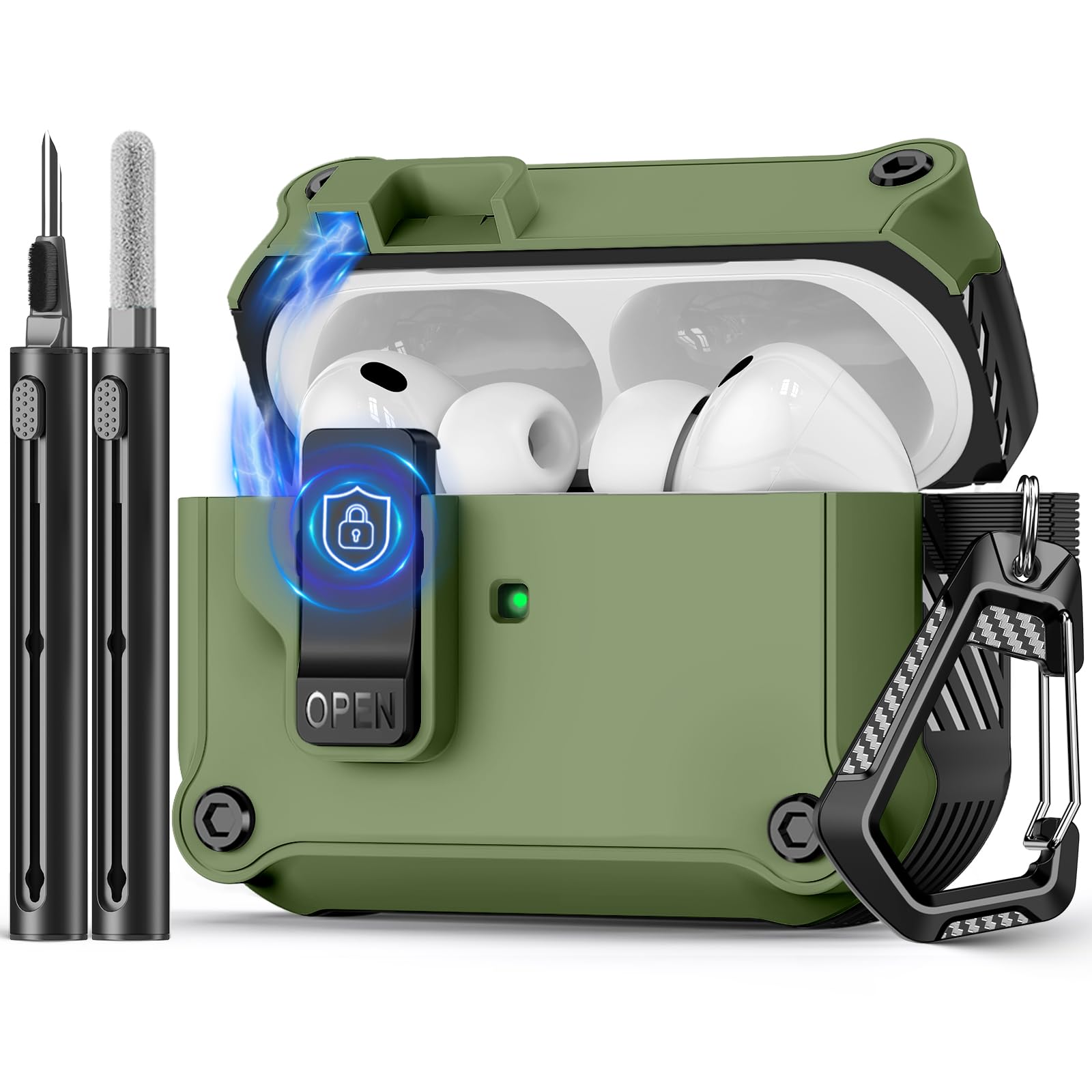 Afoxsos  Compatible with AirPods Pro 3 Case Magnetic Automatic Lock with Cleaning Kit Compatible with Magsafe Cover Dark Green