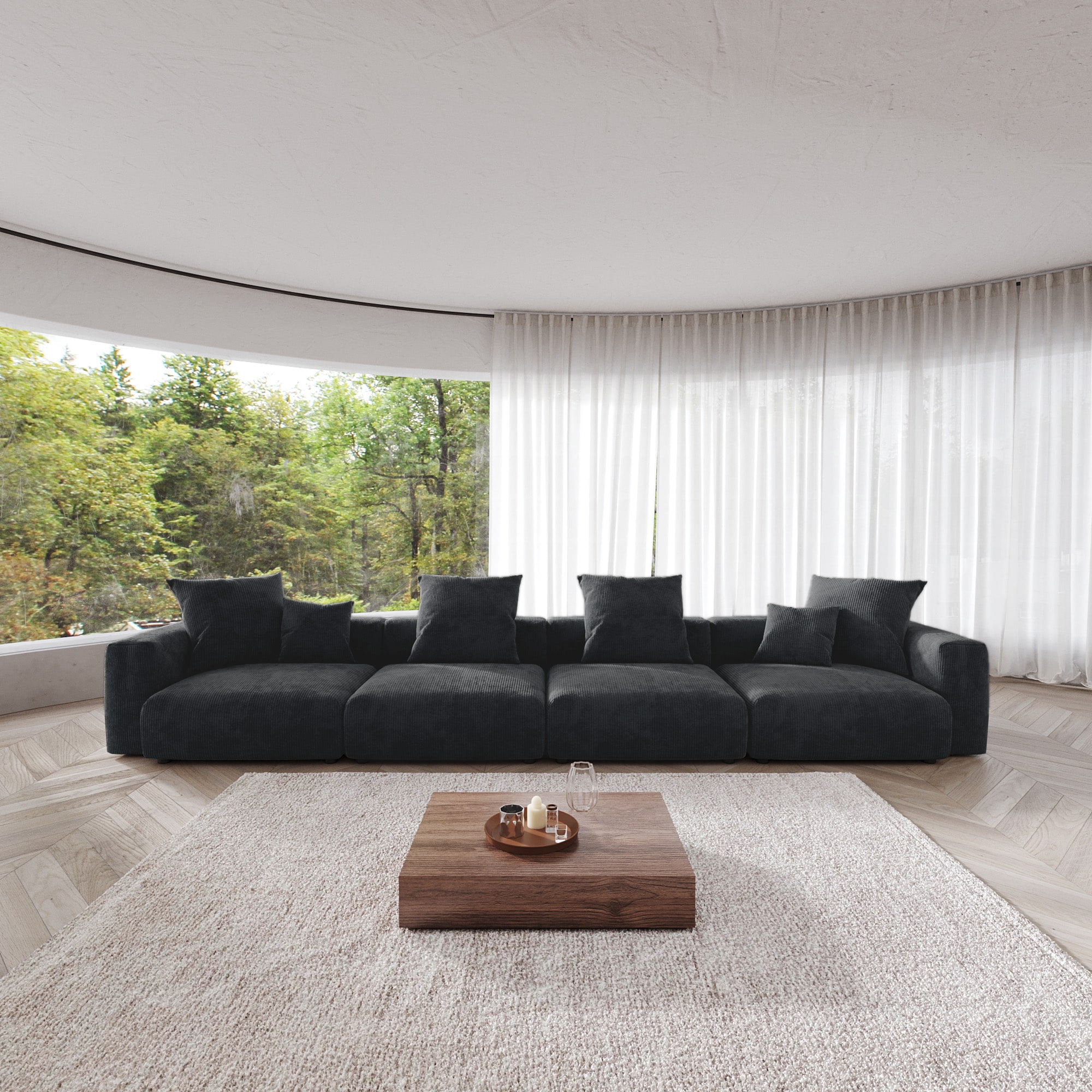 BuotiqHom DH-S4-126BK 175-in Casual Black Sectional