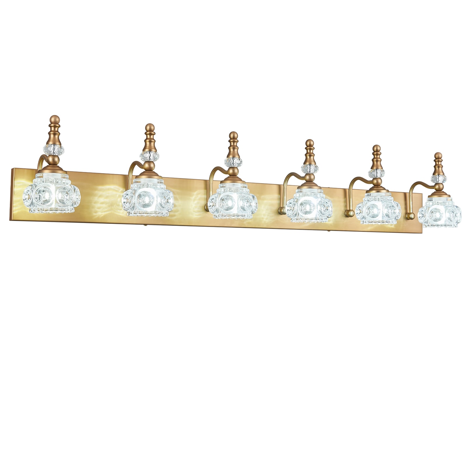 ZHLLMQ - Vanity 43.3in 6-Light Brass Two-Tone Finish Non-Integrated LED Vintage Textured Glass Cr...
