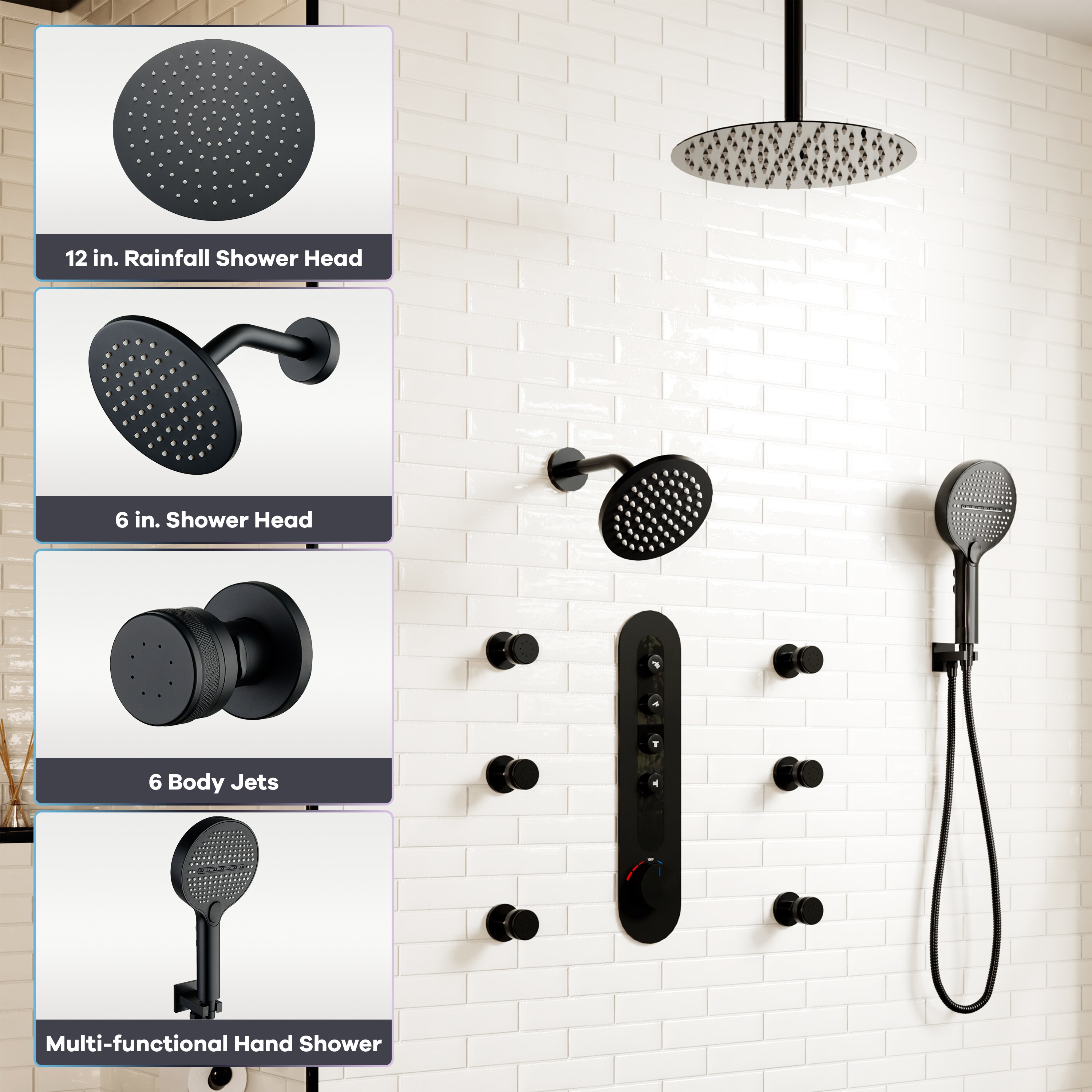 CASAINC CABR01021SX12MB Showerhead-Bar-Panels - View #6
