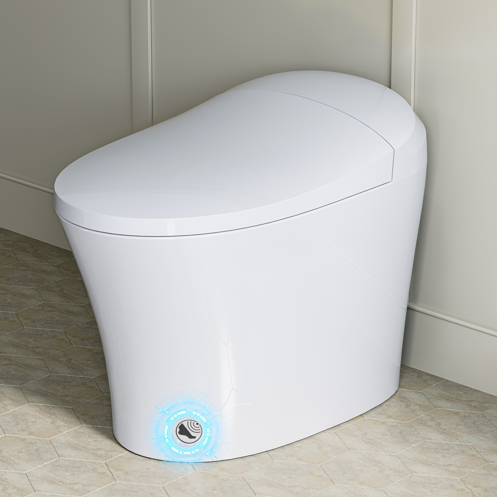 HOROW HR-0010 White Elongated Standard height 12-in Rough-In 1.28 1.0 GPF (4.85 3.79 LPF) Dual Flush Smart Compatible Soft Close 1-piece Toilet