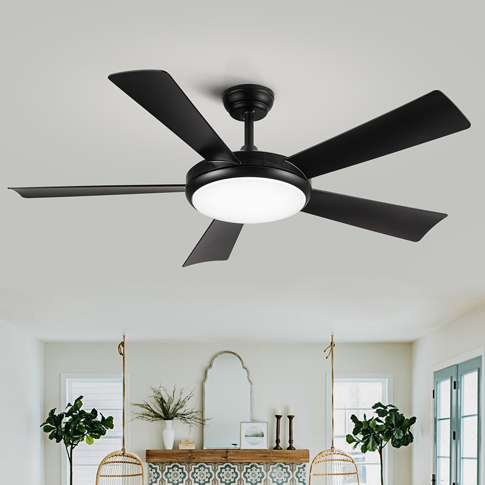 Sunrinx CF-38-DS YUHAO 52-Inches Black with Black Blades Color-Changing Integrated LED Fixture Indoor Downrod mount Standard Ceiling Fan With Light and Remote ( 5 -Blade)