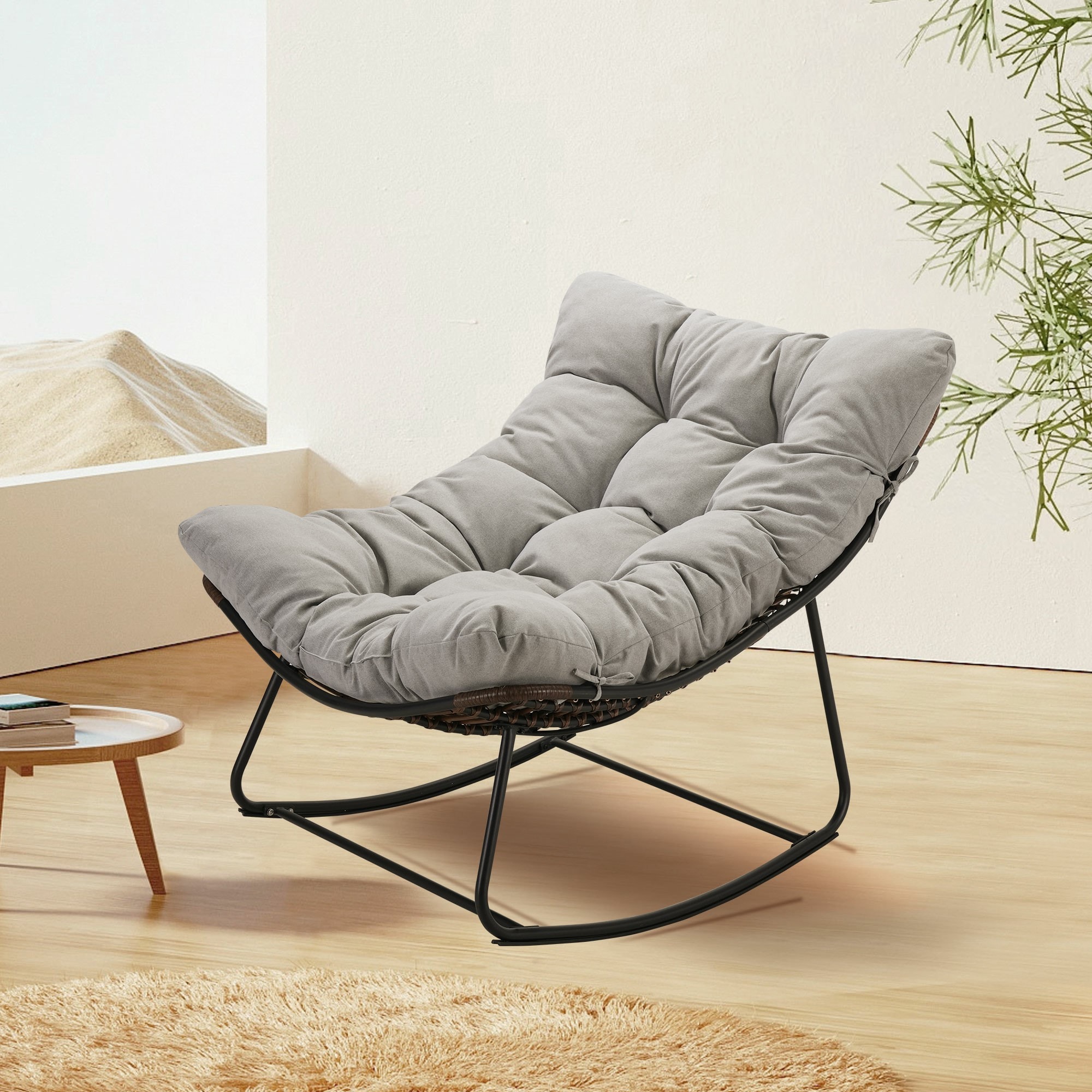 Outdoor Rocking Chair Set Of 2, Patio Oversized Wicker Egg
