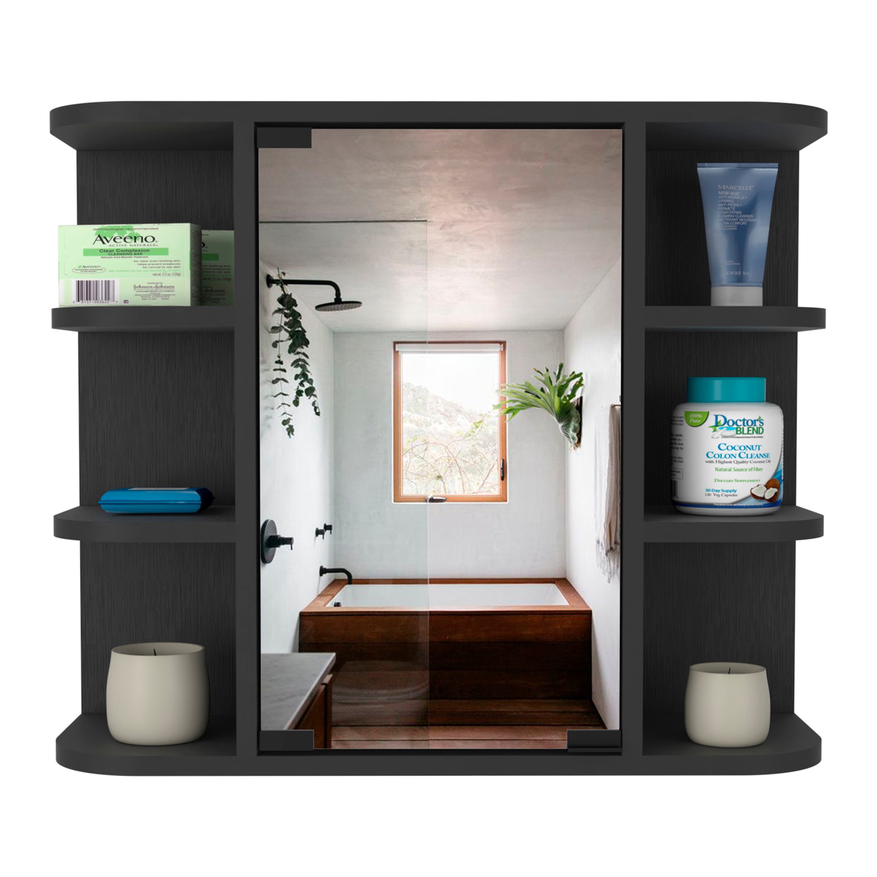 Siavonce ZX-GEXNW 24-in x 20-in Surface Mount Black Mirrored Rectangle Soft Close Medicine Cabinet