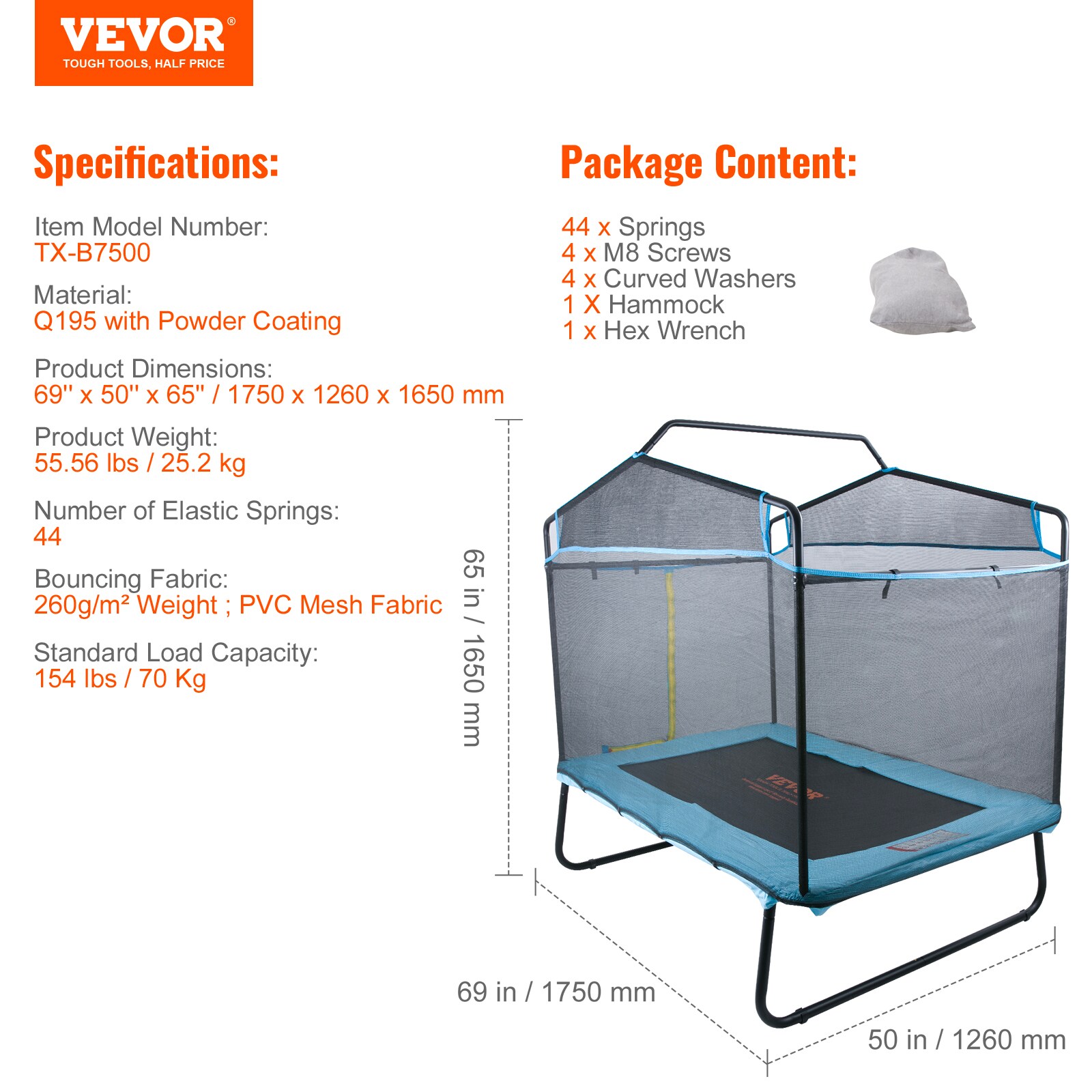 6-Foot Black Metal Kids' Trampoline with Enclosure