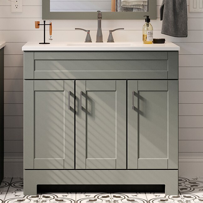 Style Selections 36 In Dark Gray Single Sink Bathroom Vanity With White Cultured Marble Top The Vanities Tops Department At Com - Dark Gray Bathroom Sink