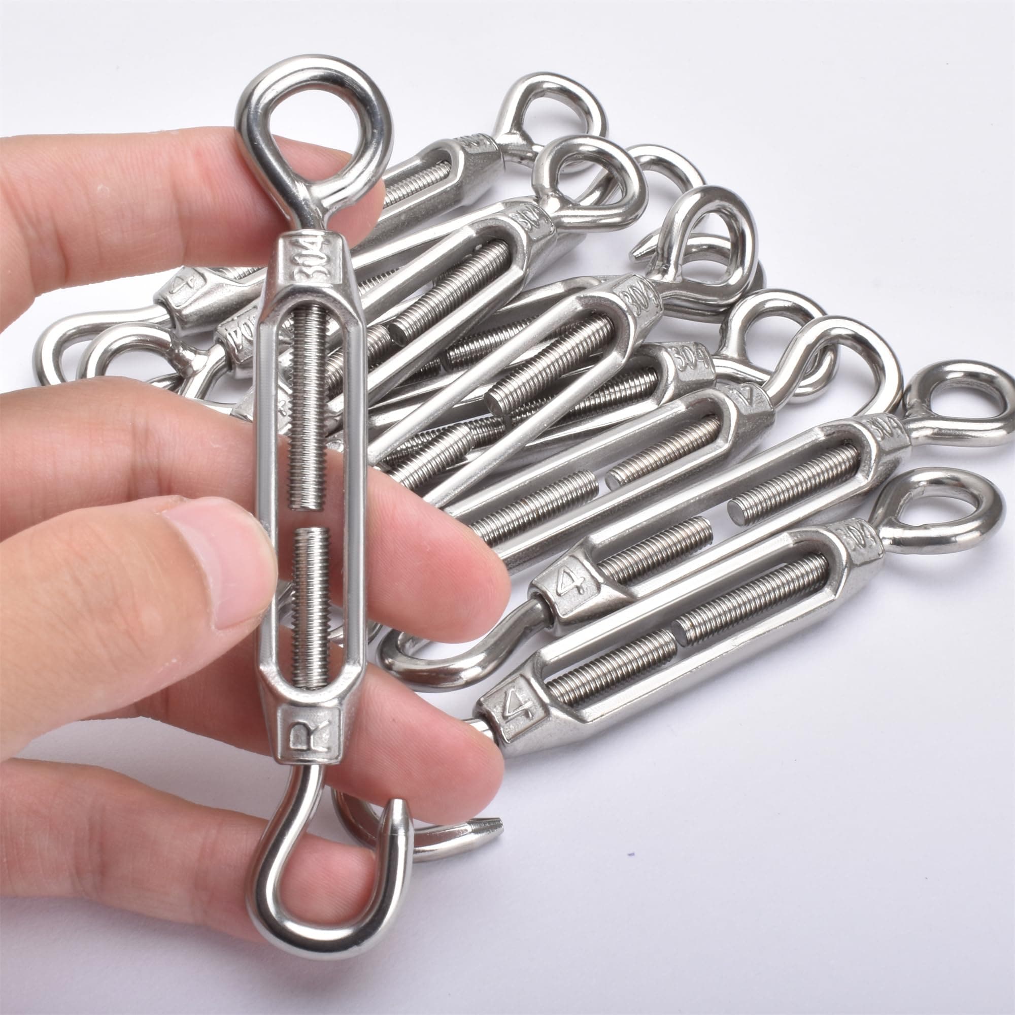 ITOPFOX  M4 Turnbuckle 5 32 Thread Stainless Steel Hook Eye Stainless Steel 304 Turnbuckle Light Duty Wire Rope Tension 10pcs