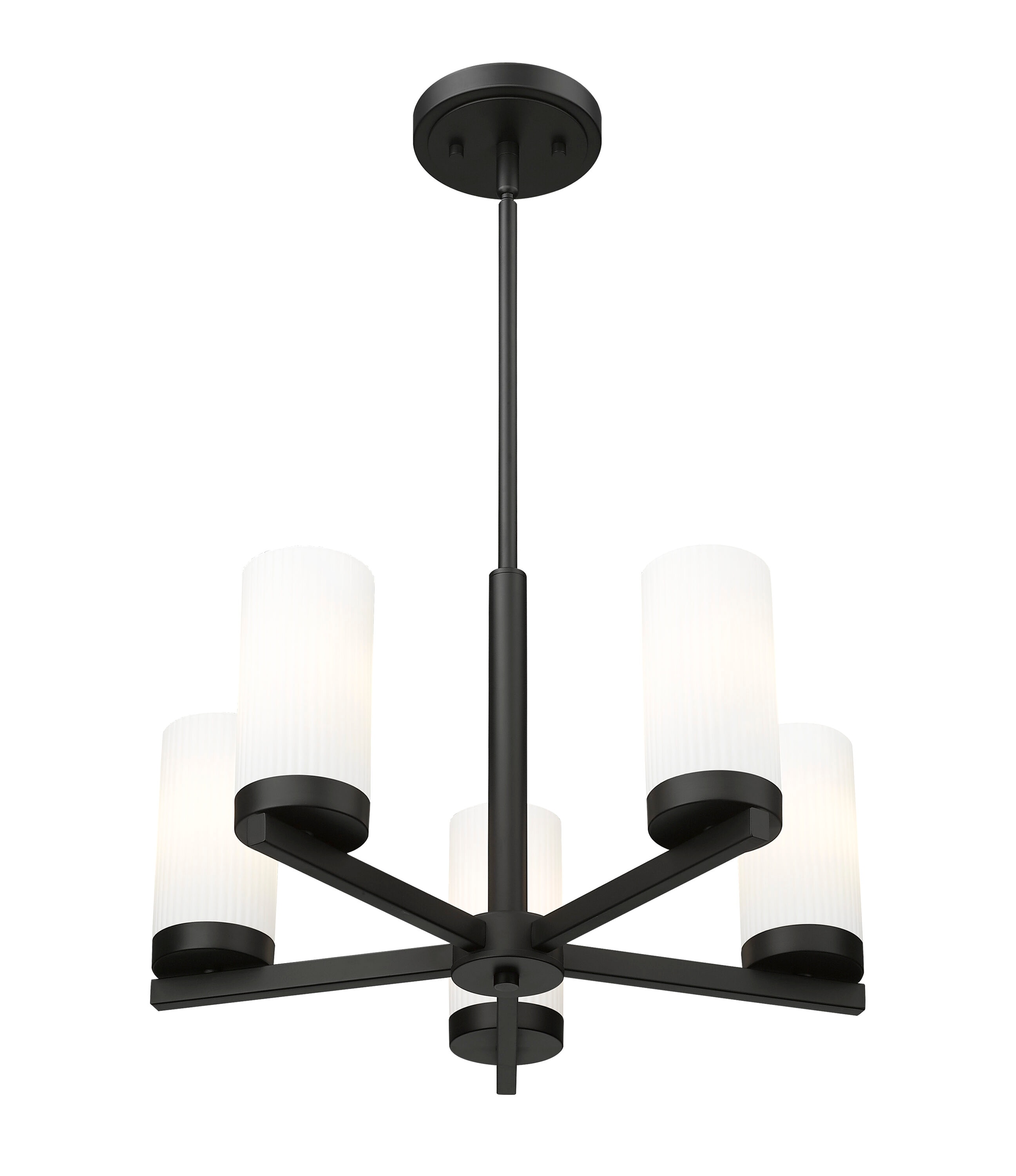 Matte Black Mini Chandelier with White Glass Shades