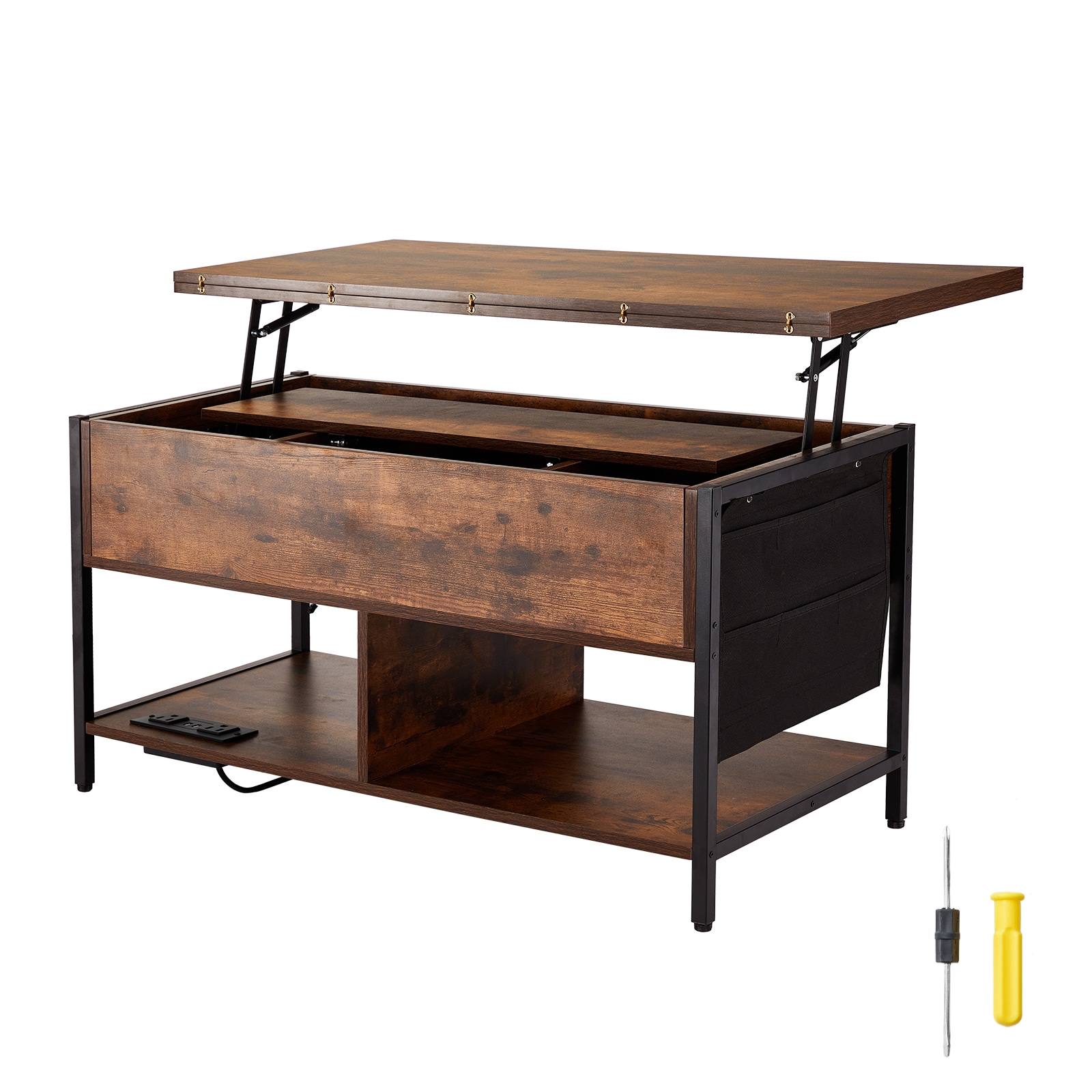 SVOPES SVOPESKFZZFX309213V1 19.61-in W x 21.73-in H Brown Wood Rectangular Modern End Table with Storage Assembly Required