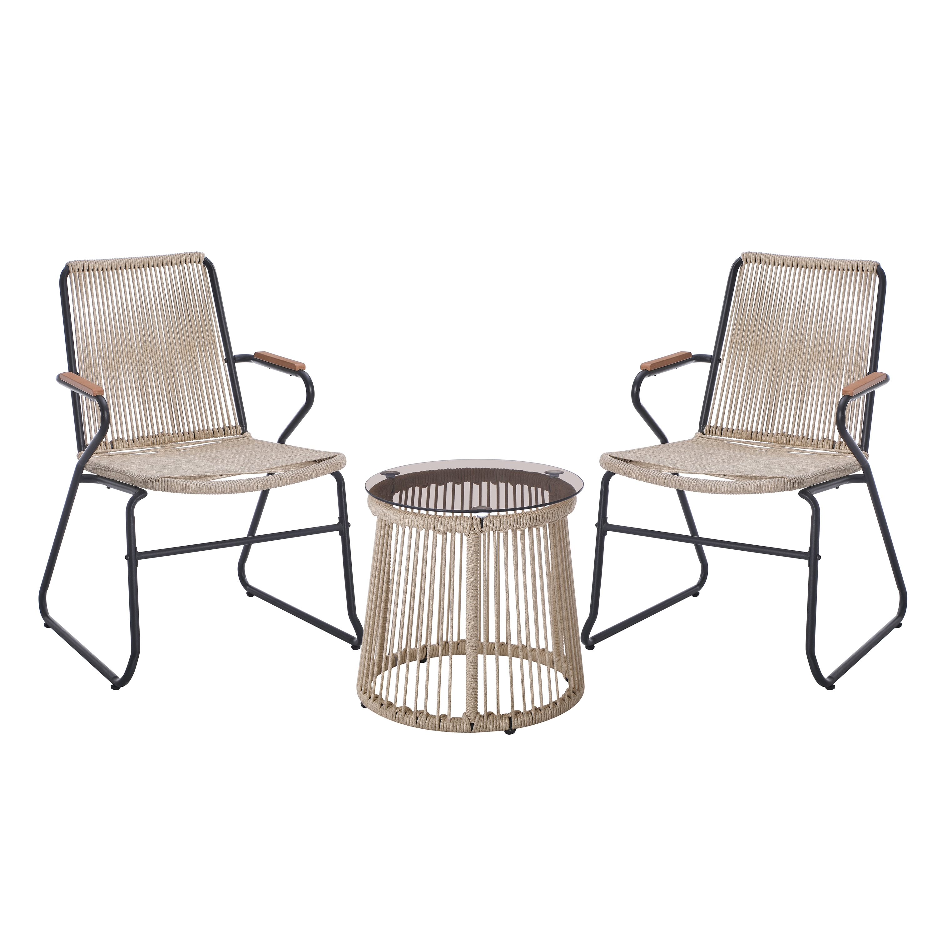 Christopher Knight Home 332385 Moonstone Modern Outdoor Rope Weave Chat Set with Side Table-Light Brown